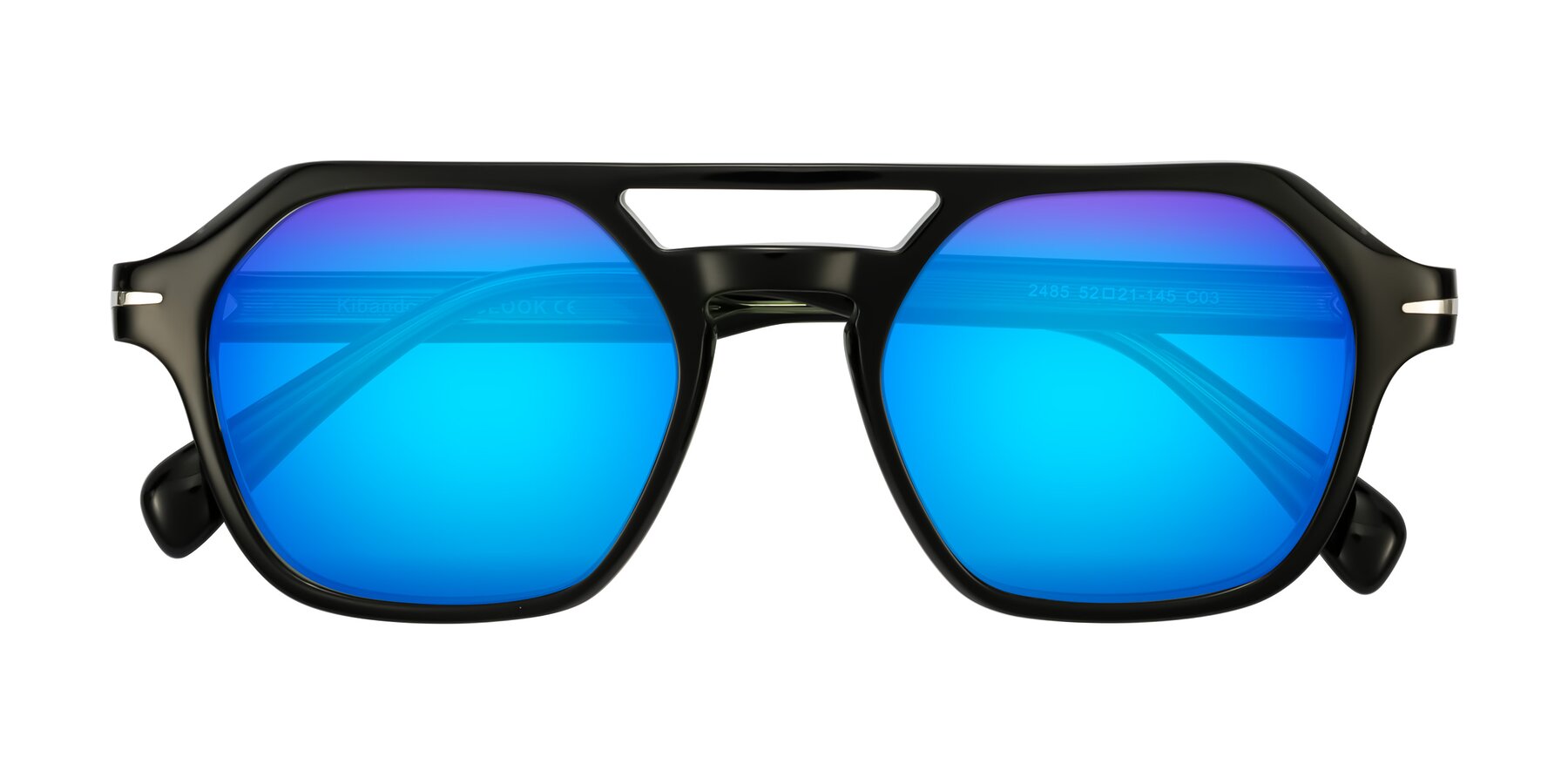 Folded Front of Kibandou in Black/Green with Blue Mirrored Lenses