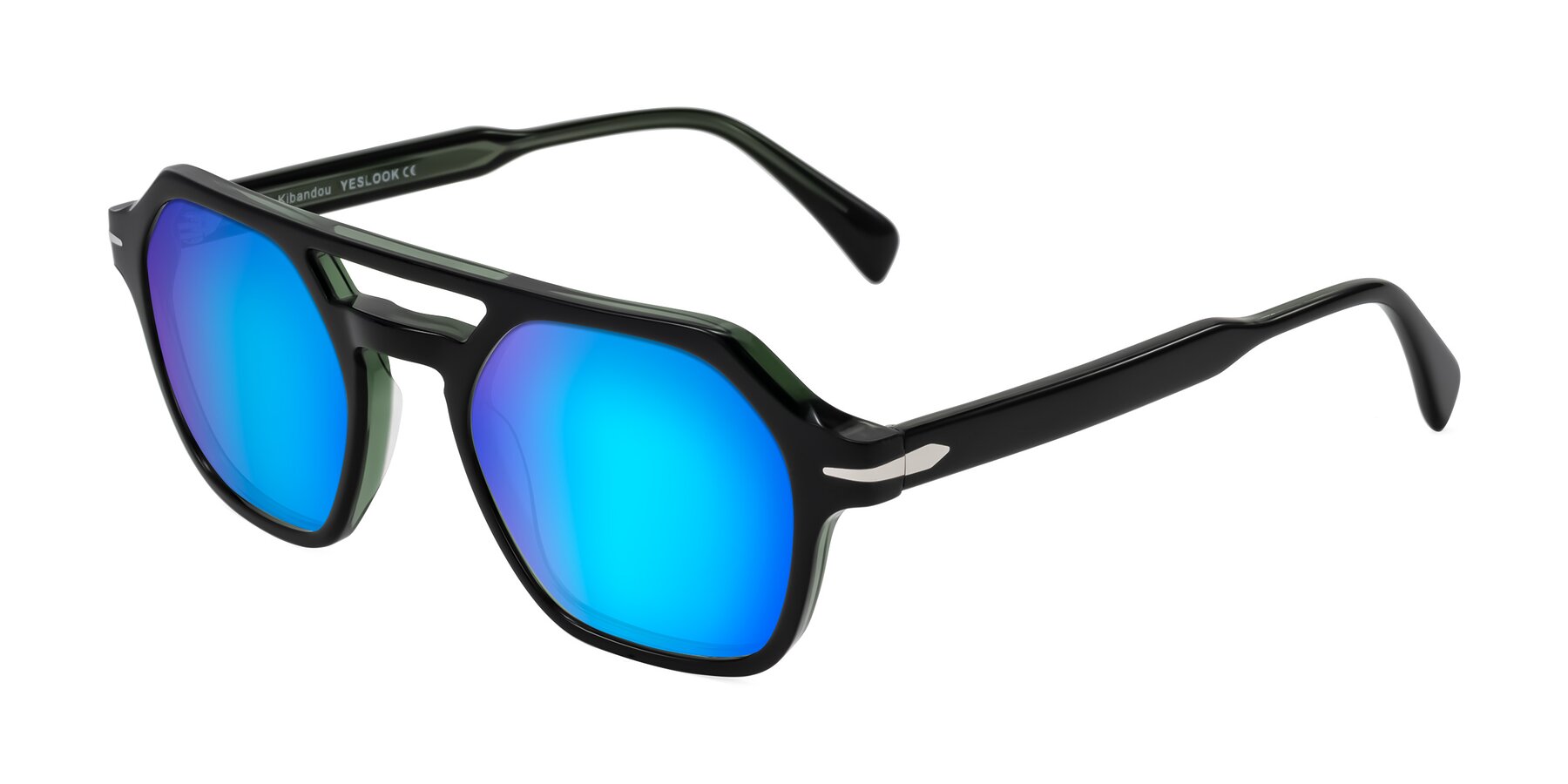 Angle of Kibandou in Black/Green with Blue Mirrored Lenses