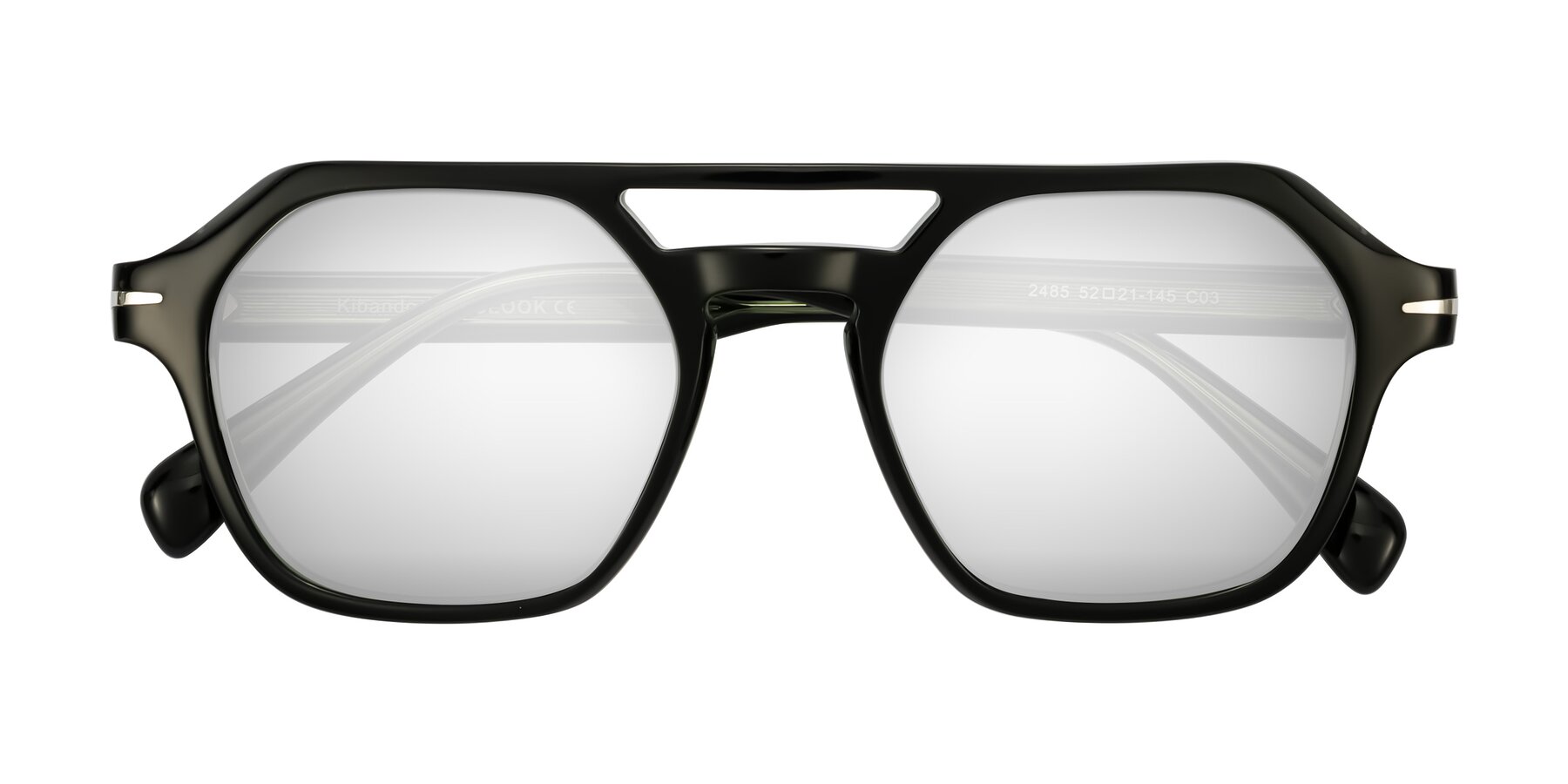 Folded Front of Kibandou in Black/Green with Silver Mirrored Lenses