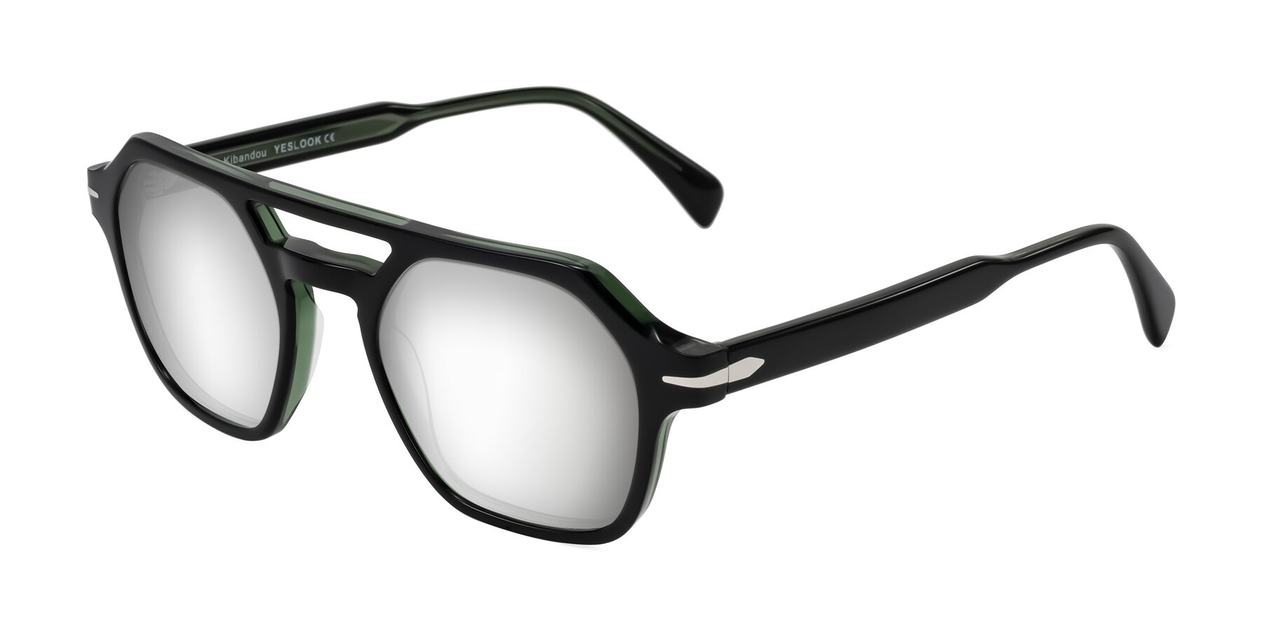 Angle of Kibandou in Black/Green with Silver Mirrored Lenses