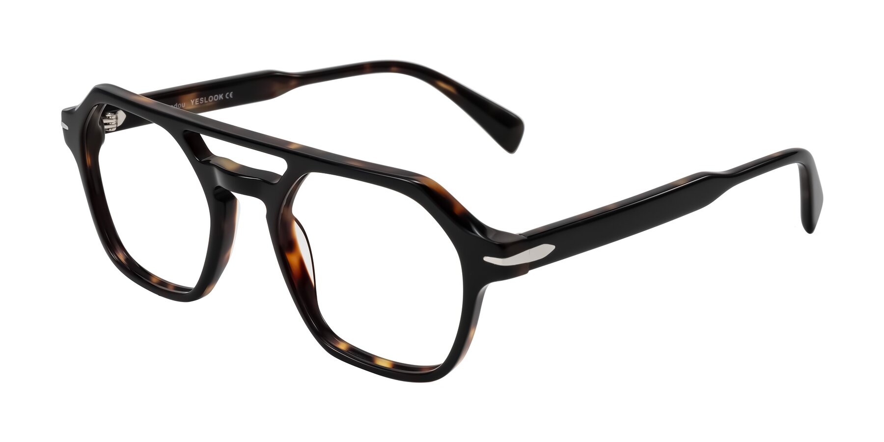 Angle of Kibandou in Black/Tortoise with Clear Eyeglass Lenses