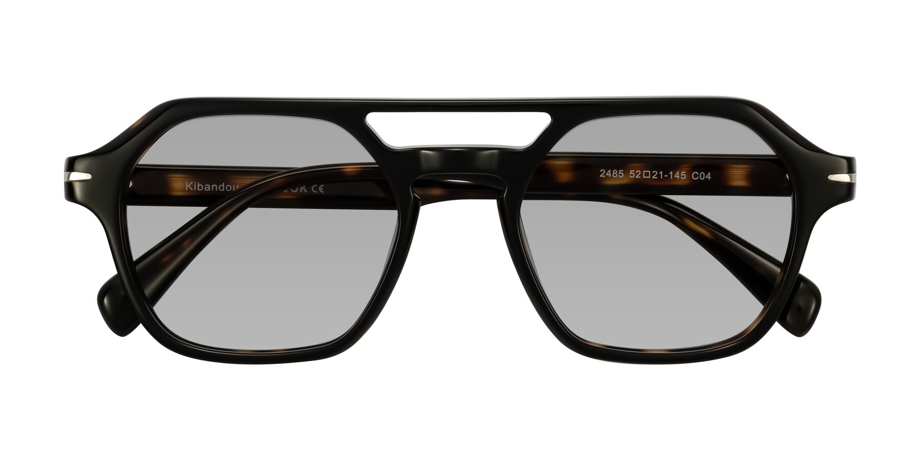 Folded Front of Kibandou in Black/Tortoise with Light Gray Tinted Lenses