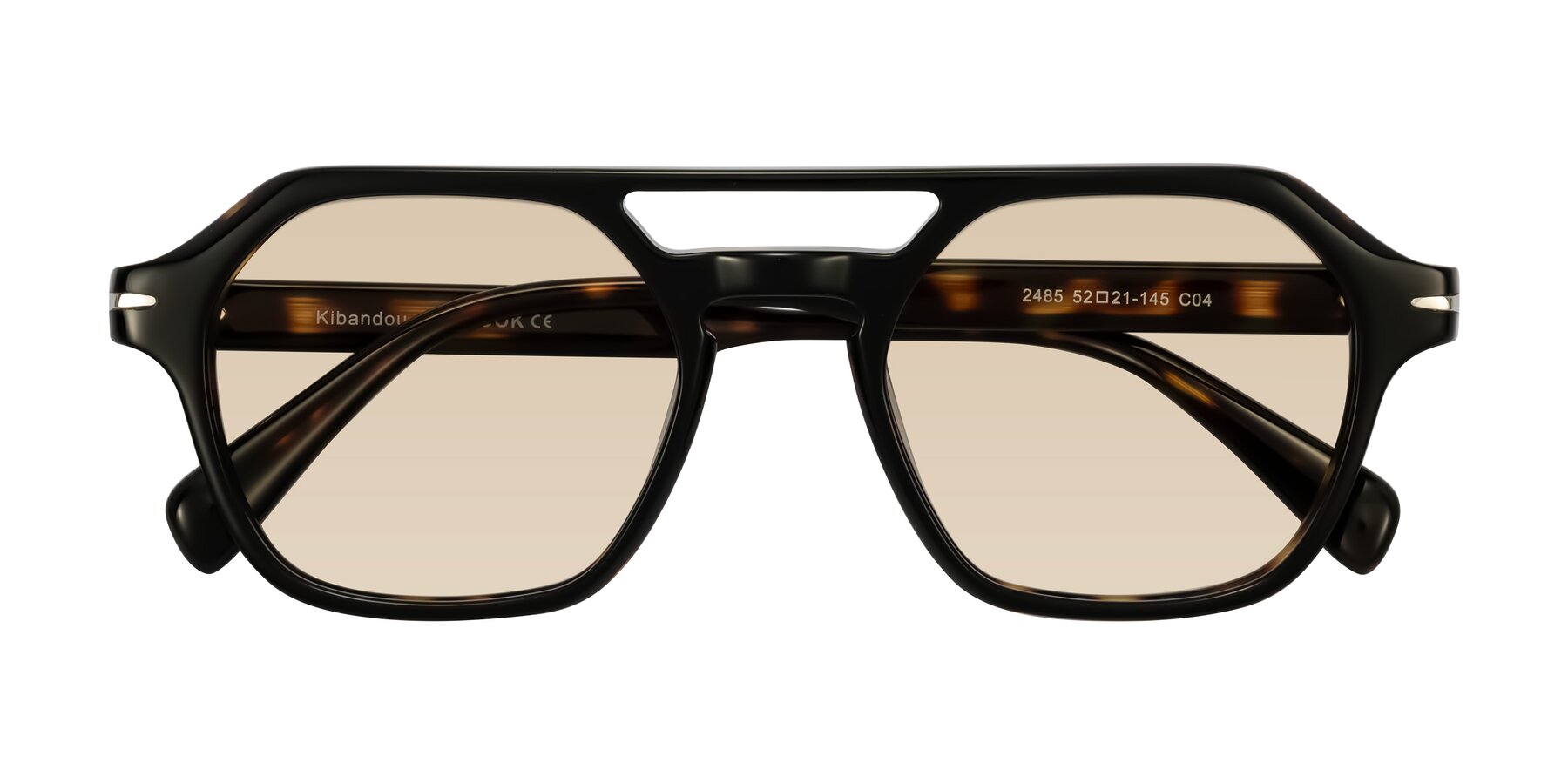 Folded Front of Kibandou in Black/Tortoise with Light Brown Tinted Lenses