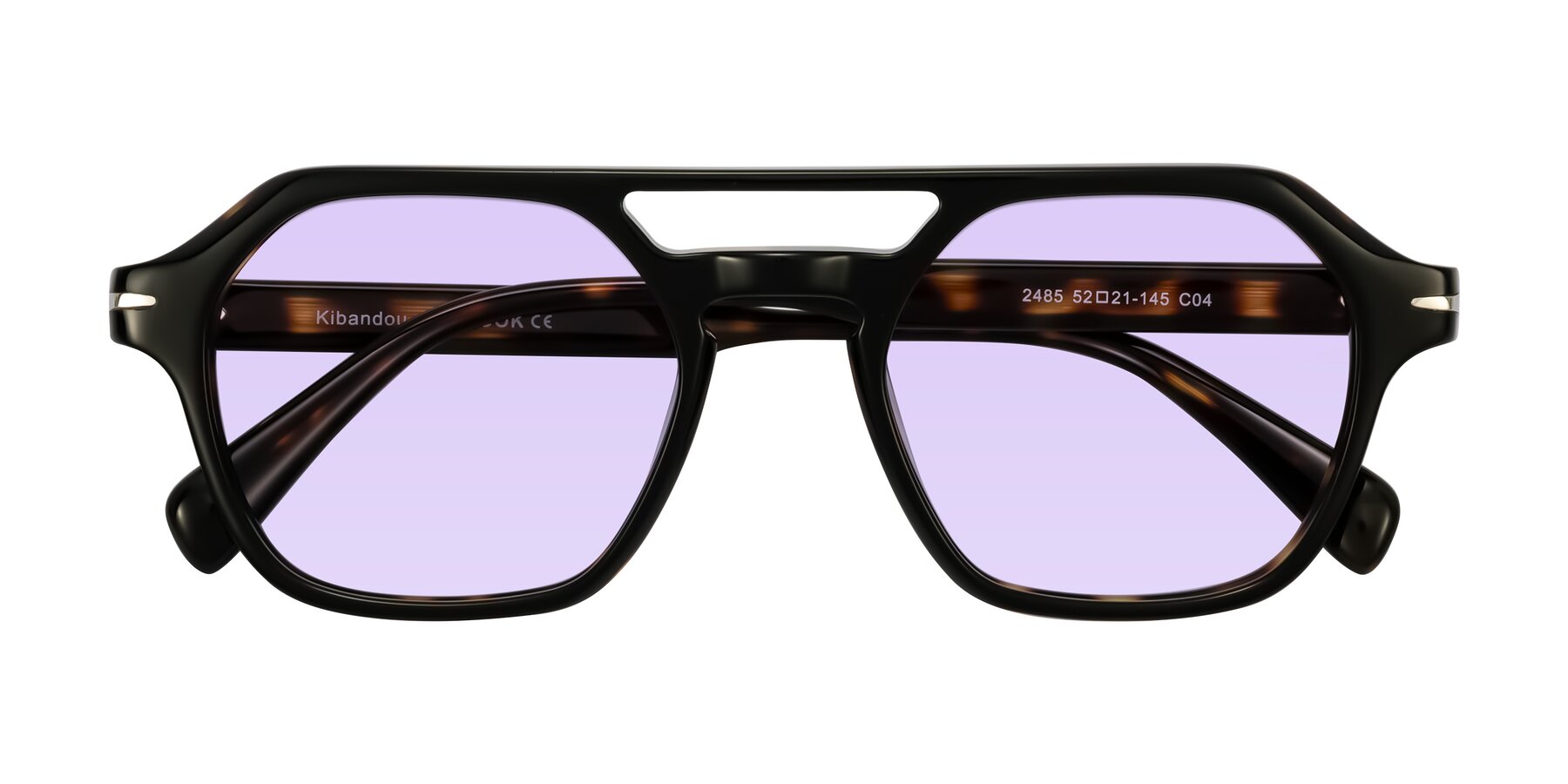 Folded Front of Kibandou in Black/Tortoise with Light Purple Tinted Lenses