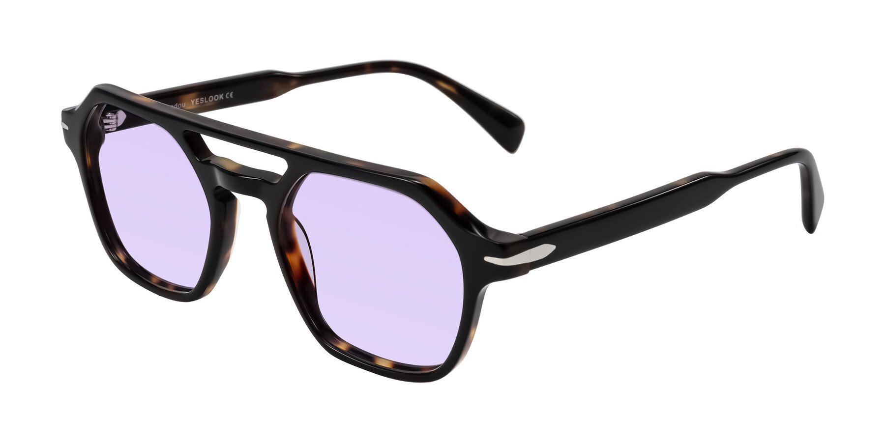 Angle of Kibandou in Black/Tortoise with Light Purple Tinted Lenses