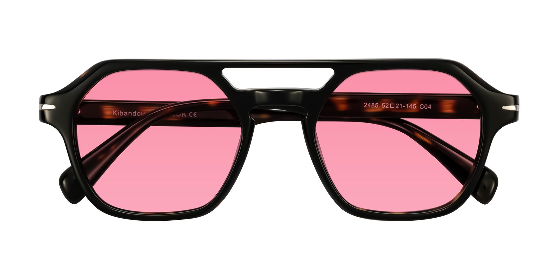 Folded Front of Kibandou in Black/Tortoise with Pink Tinted Lenses
