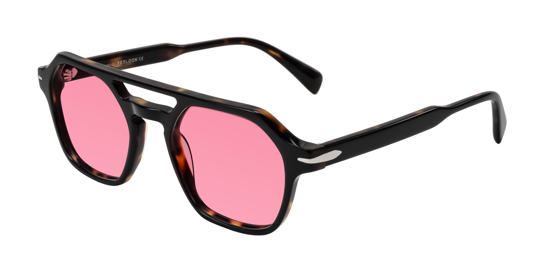 Angle of Kibandou in Black/Tortoise with Pink Tinted Lenses