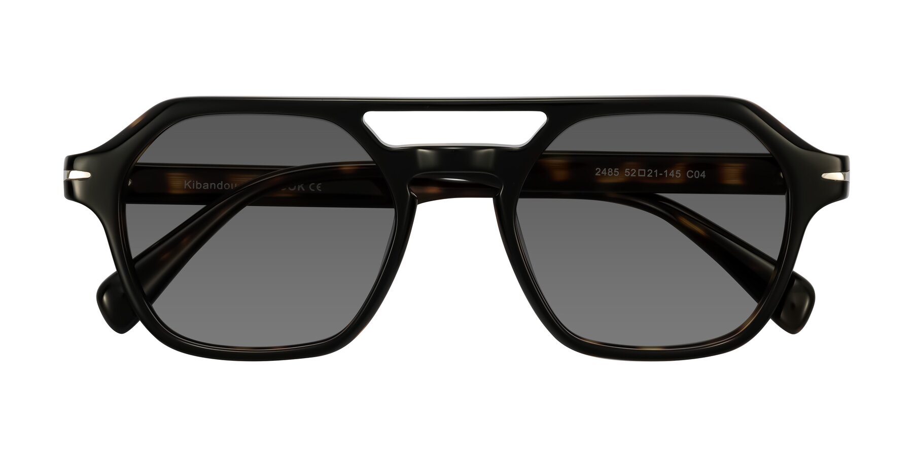 Folded Front of Kibandou in Black/Tortoise with Medium Gray Tinted Lenses