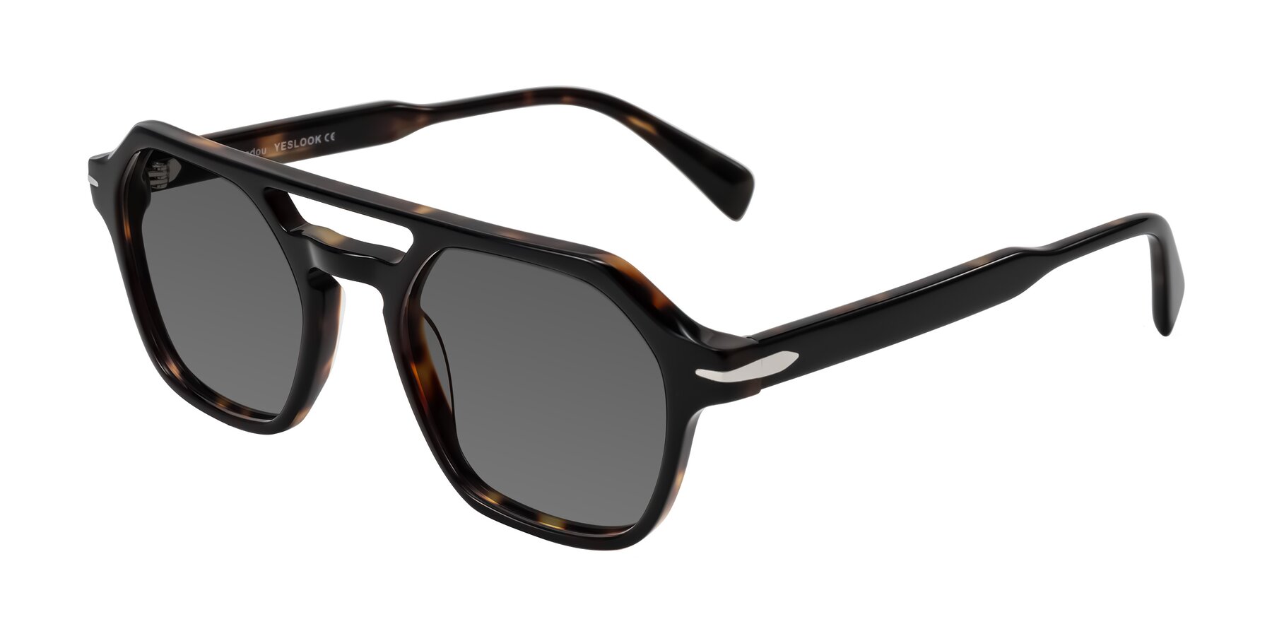 Angle of Kibandou in Black/Tortoise with Medium Gray Tinted Lenses