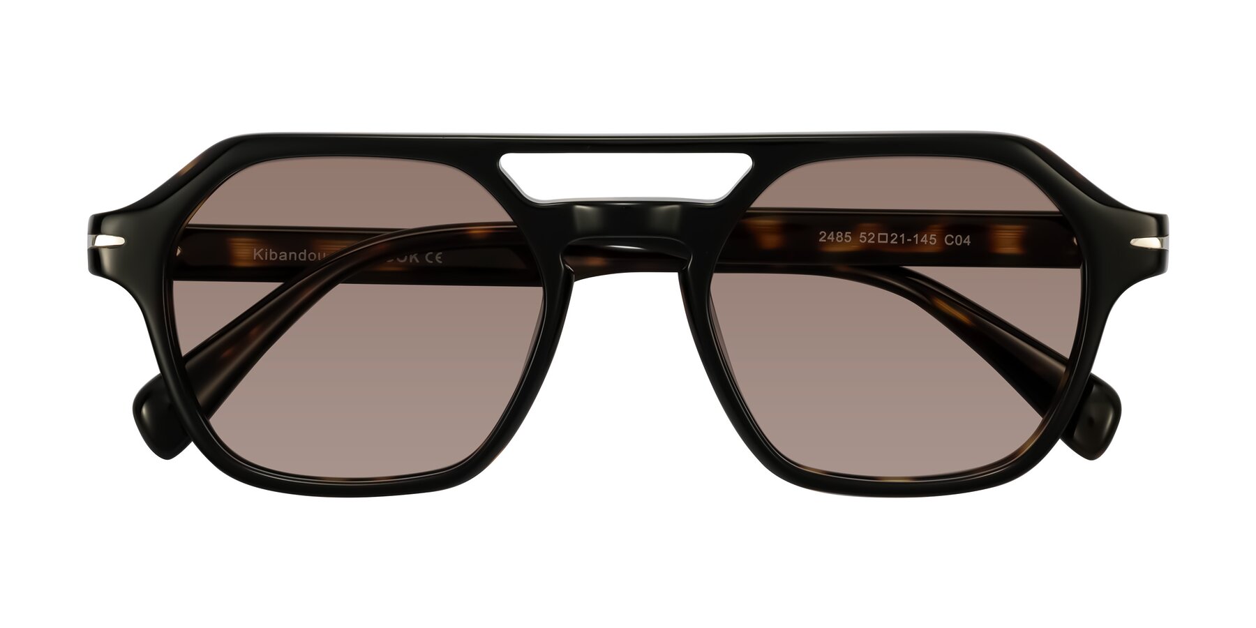 Folded Front of Kibandou in Black/Tortoise with Medium Brown Tinted Lenses
