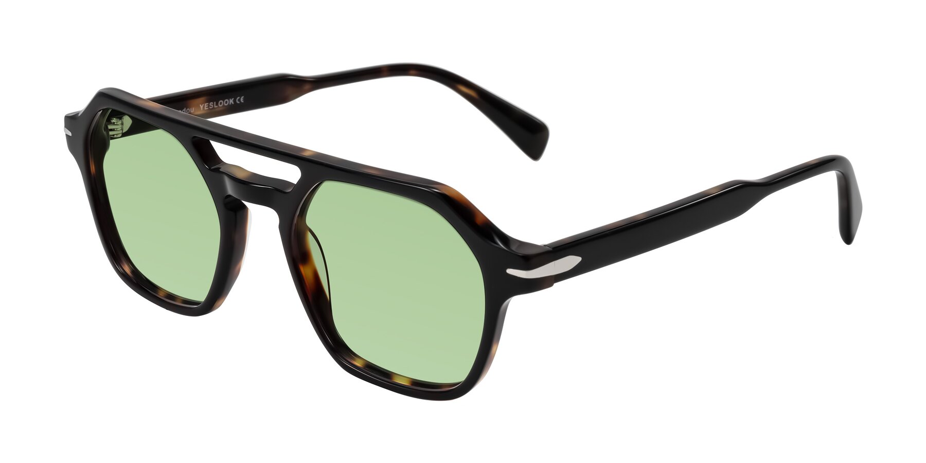 Angle of Kibandou in Black/Tortoise with Medium Green Tinted Lenses