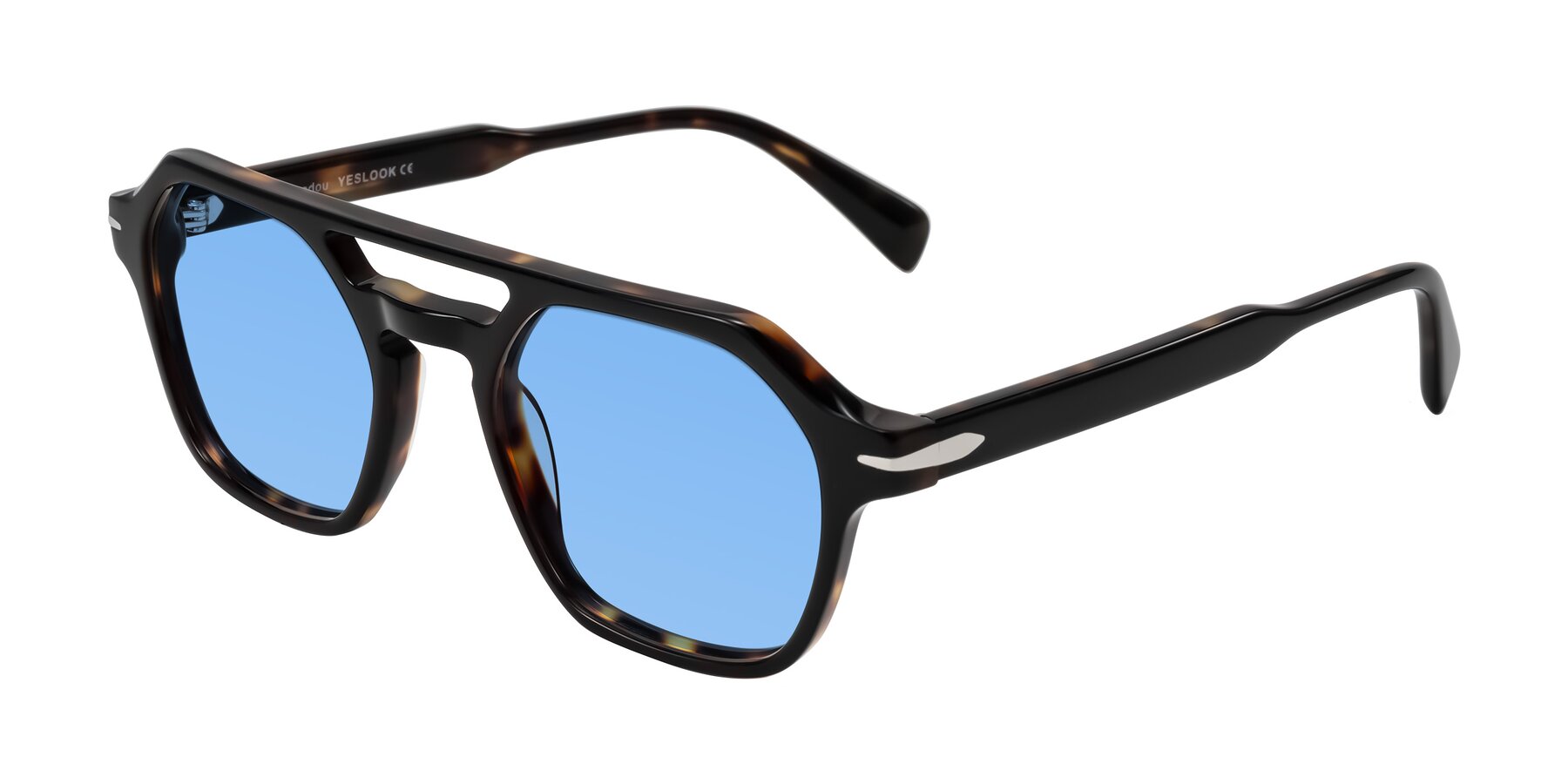 Angle of Kibandou in Black/Tortoise with Medium Blue Tinted Lenses