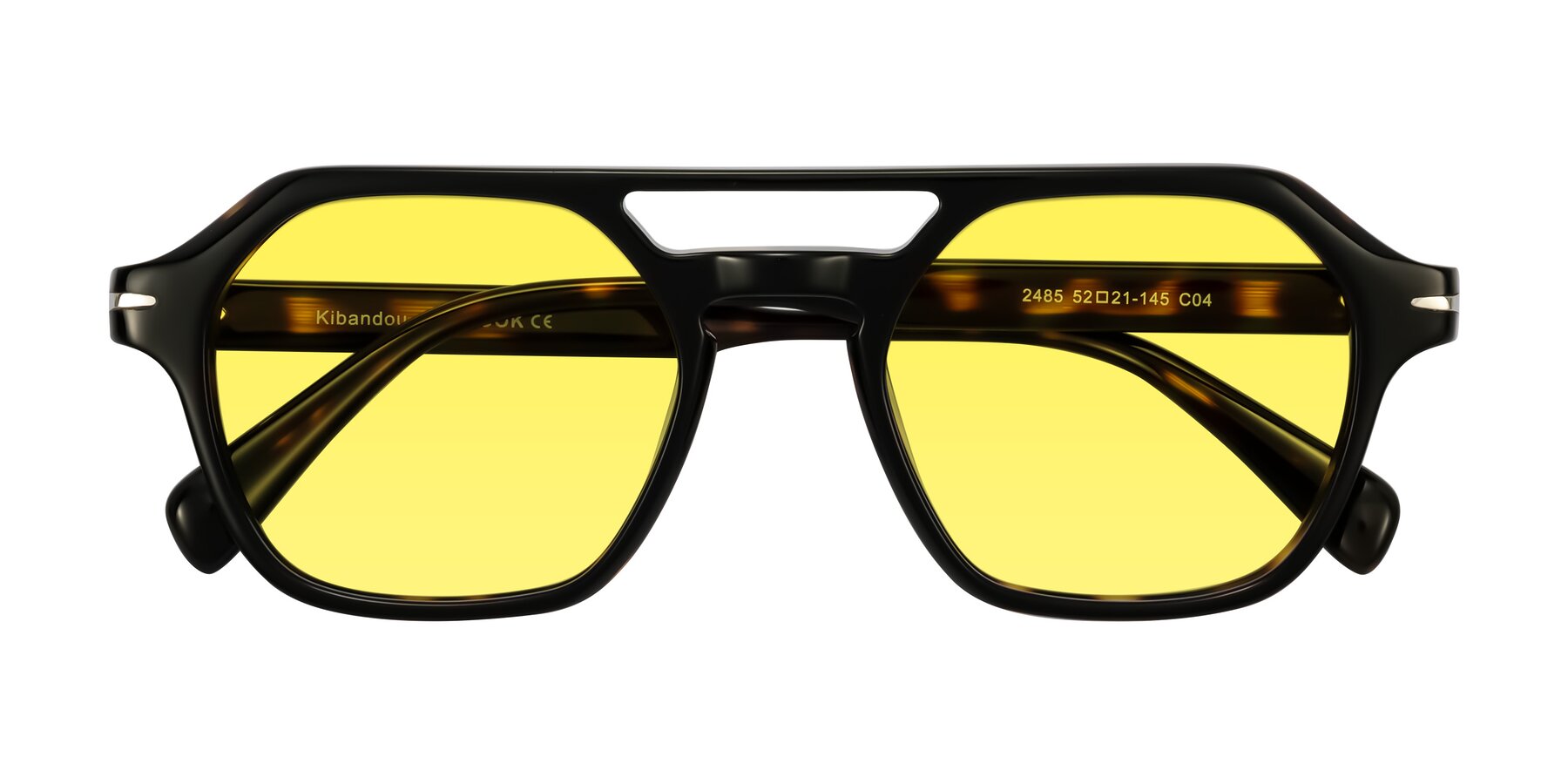 Folded Front of Kibandou in Black/Tortoise with Medium Yellow Tinted Lenses