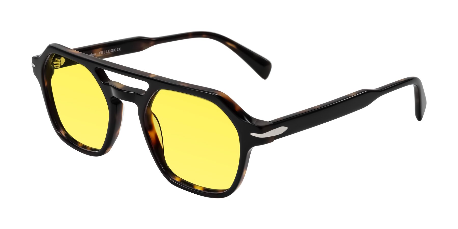 Angle of Kibandou in Black/Tortoise with Medium Yellow Tinted Lenses