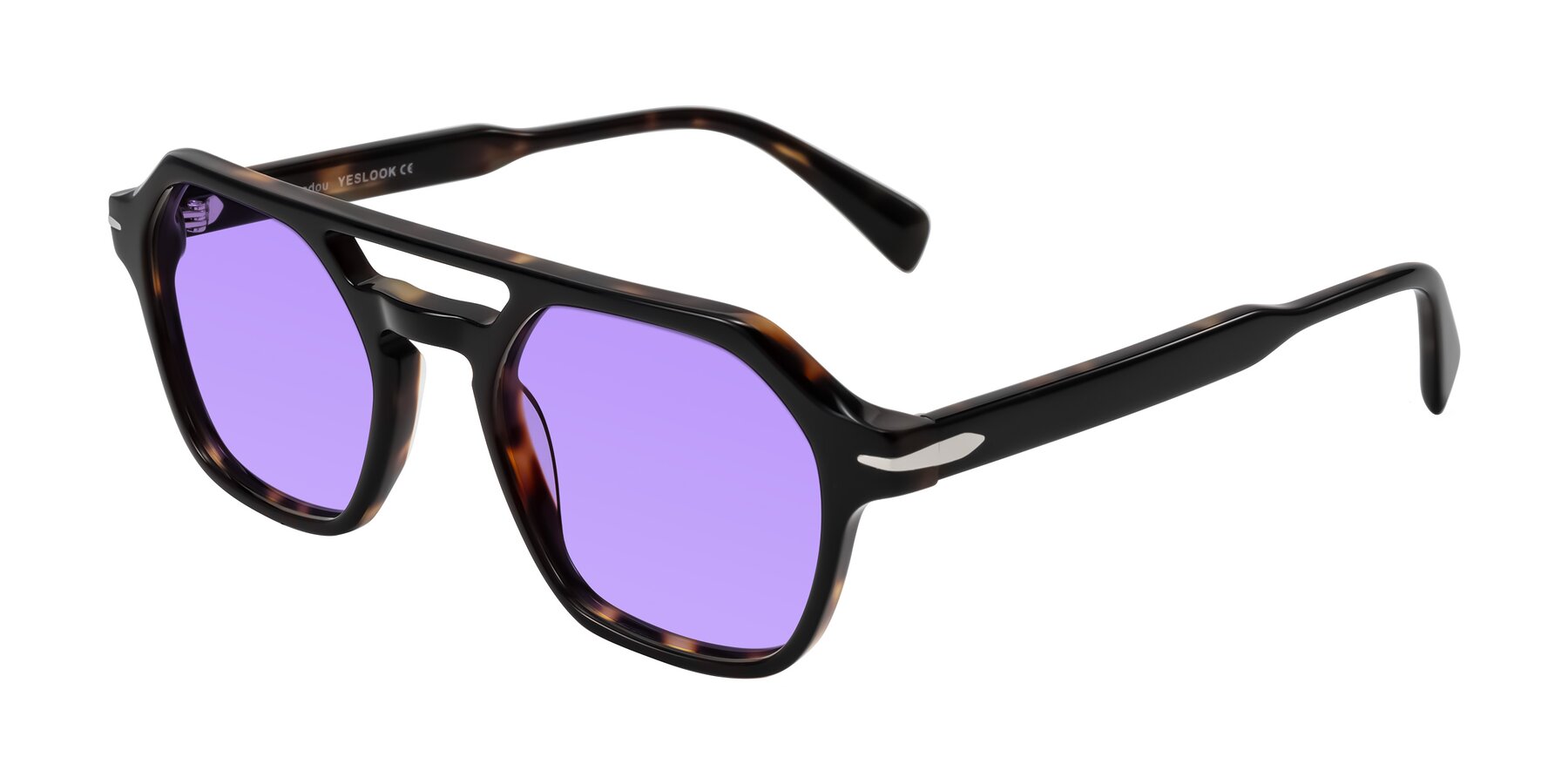 Angle of Kibandou in Black/Tortoise with Medium Purple Tinted Lenses