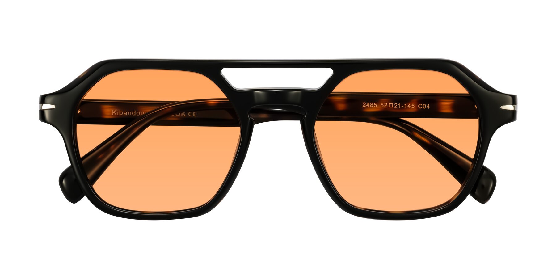 Folded Front of Kibandou in Black/Tortoise with Medium Orange Tinted Lenses
