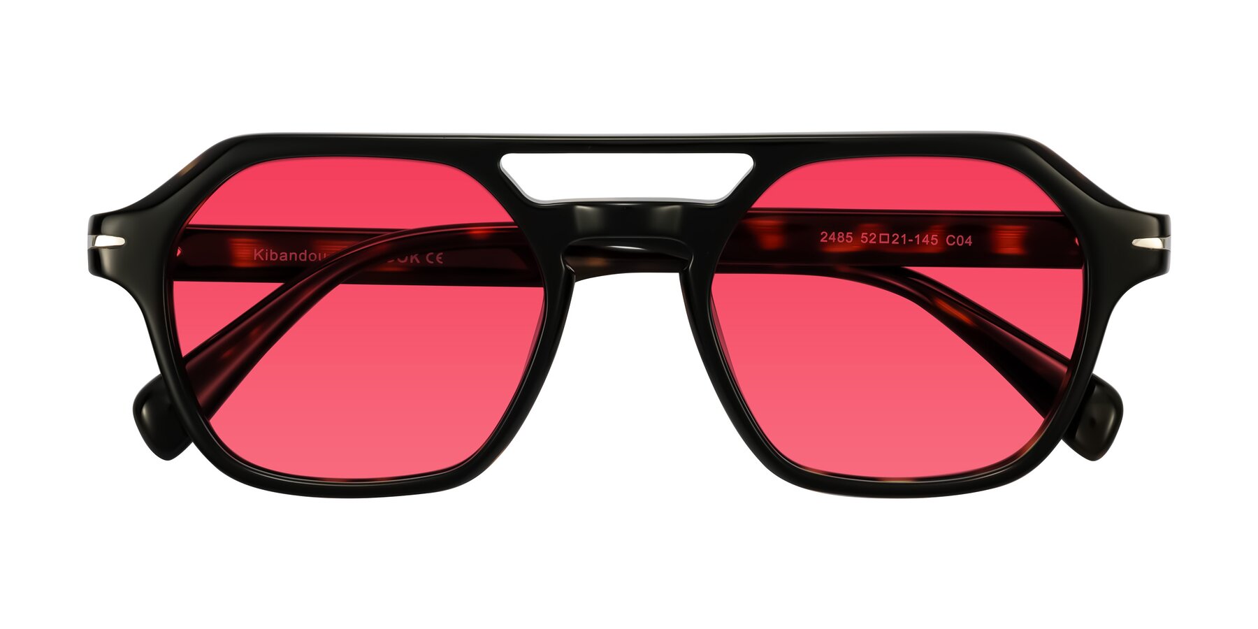 Folded Front of Kibandou in Black/Tortoise with Red Tinted Lenses