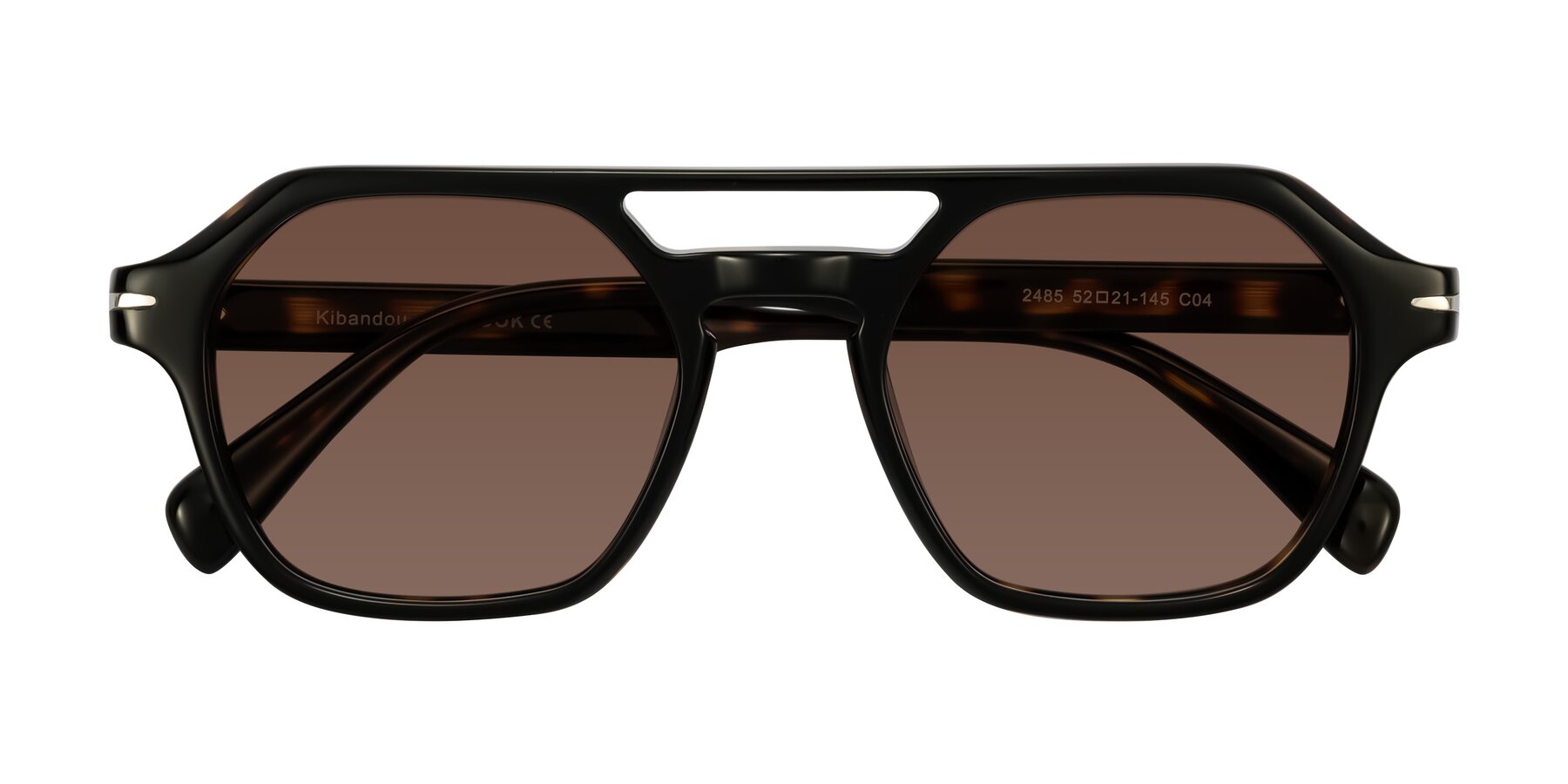 Folded Front of Kibandou in Black/Tortoise with Brown Tinted Lenses