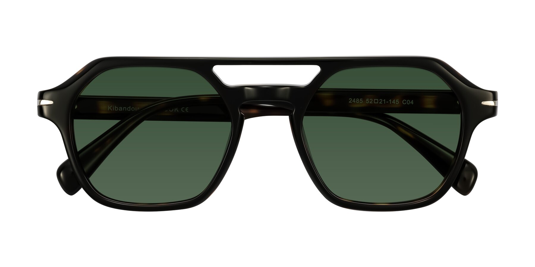 Folded Front of Kibandou in Black/Tortoise with Green Tinted Lenses