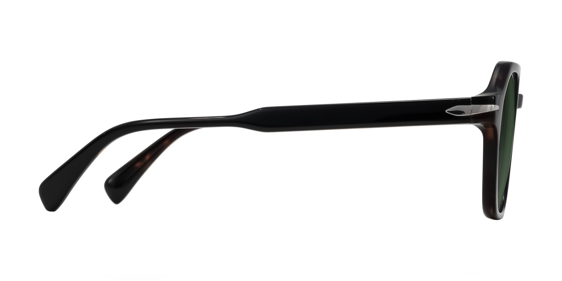 Side of Kibandou in Black/Tortoise with Green Tinted Lenses