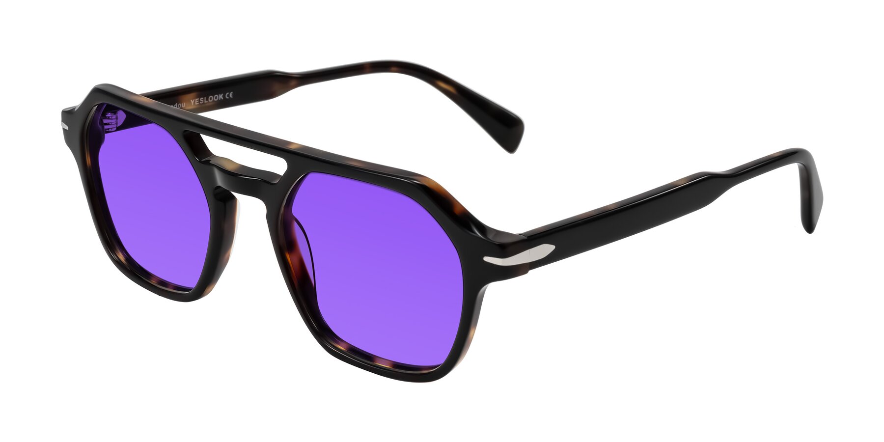 Angle of Kibandou in Black/Tortoise with Purple Tinted Lenses