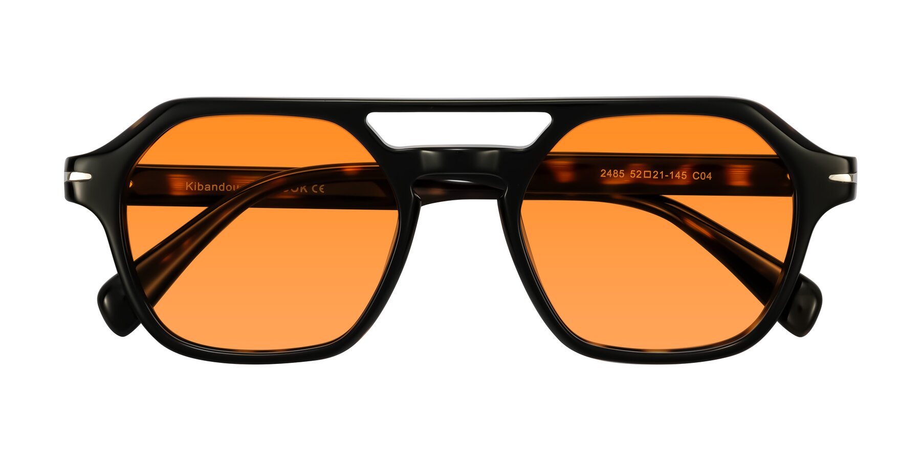 Folded Front of Kibandou in Black/Tortoise with Orange Tinted Lenses