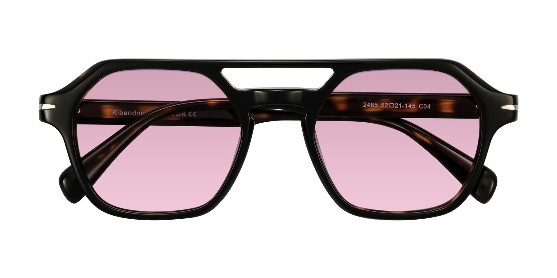 Folded Front of Kibandou in Black/Tortoise with Light Wine Tinted Lenses
