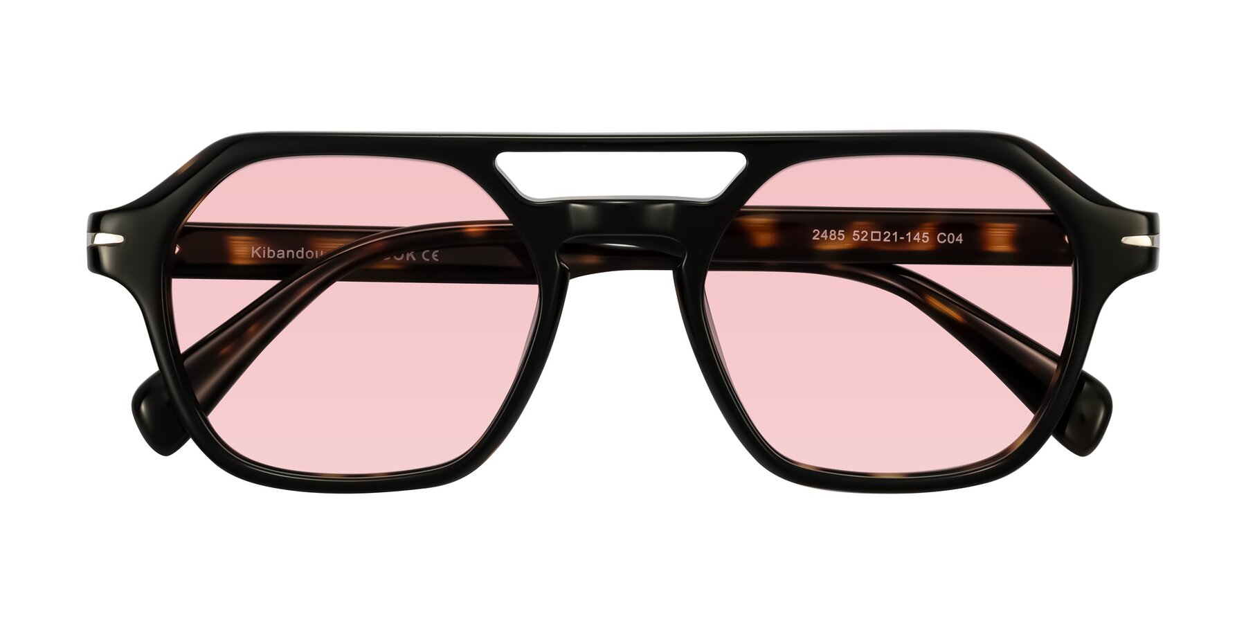 Folded Front of Kibandou in Black/Tortoise with Light Garnet Tinted Lenses