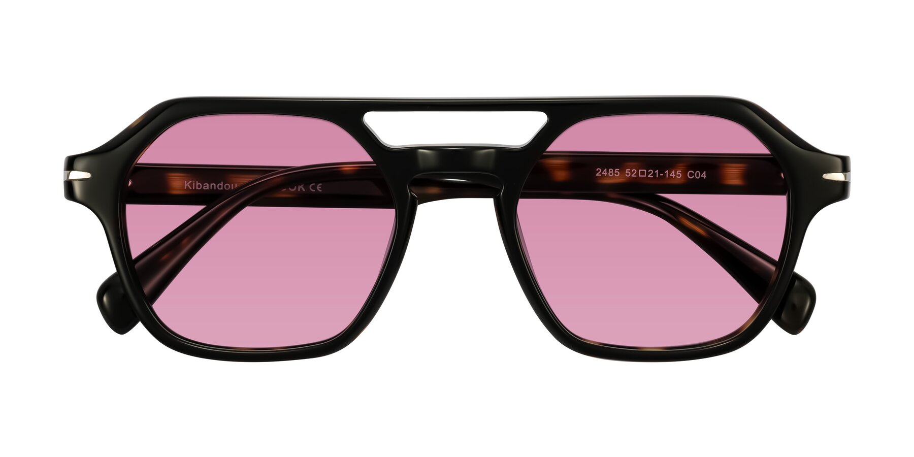 Folded Front of Kibandou in Black/Tortoise with Medium Wine Tinted Lenses
