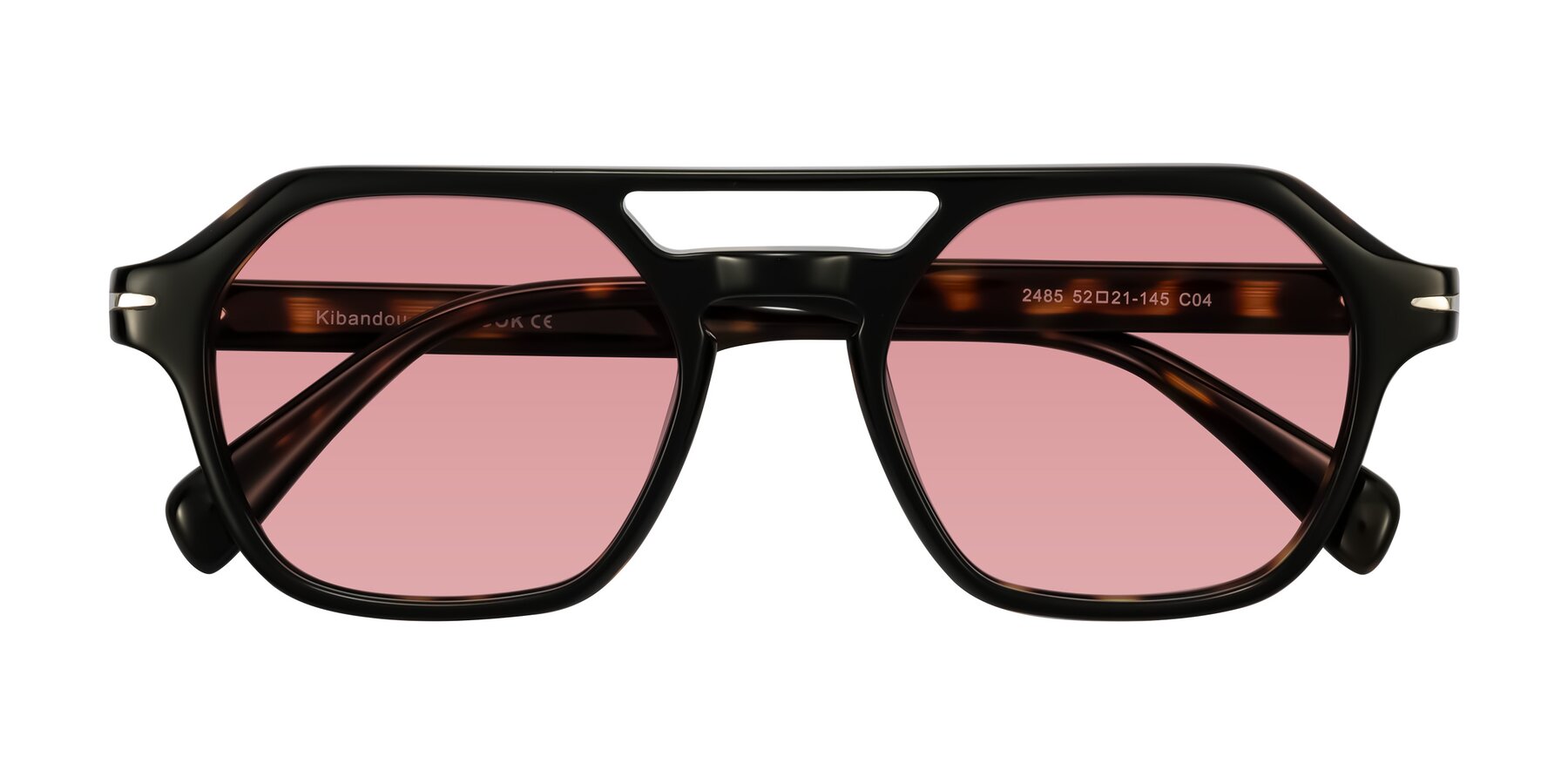 Folded Front of Kibandou in Black/Tortoise with Medium Garnet Tinted Lenses