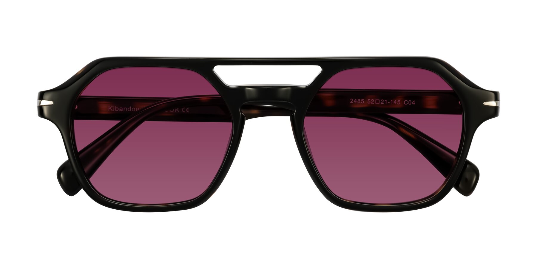Folded Front of Kibandou in Black/Tortoise with Wine Tinted Lenses