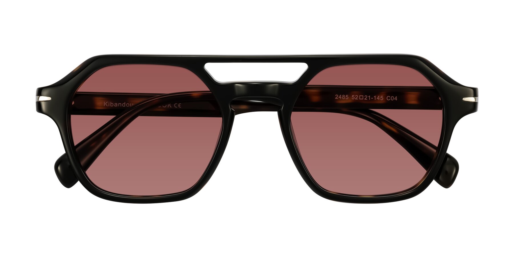 Folded Front of Kibandou in Black/Tortoise with Garnet Tinted Lenses