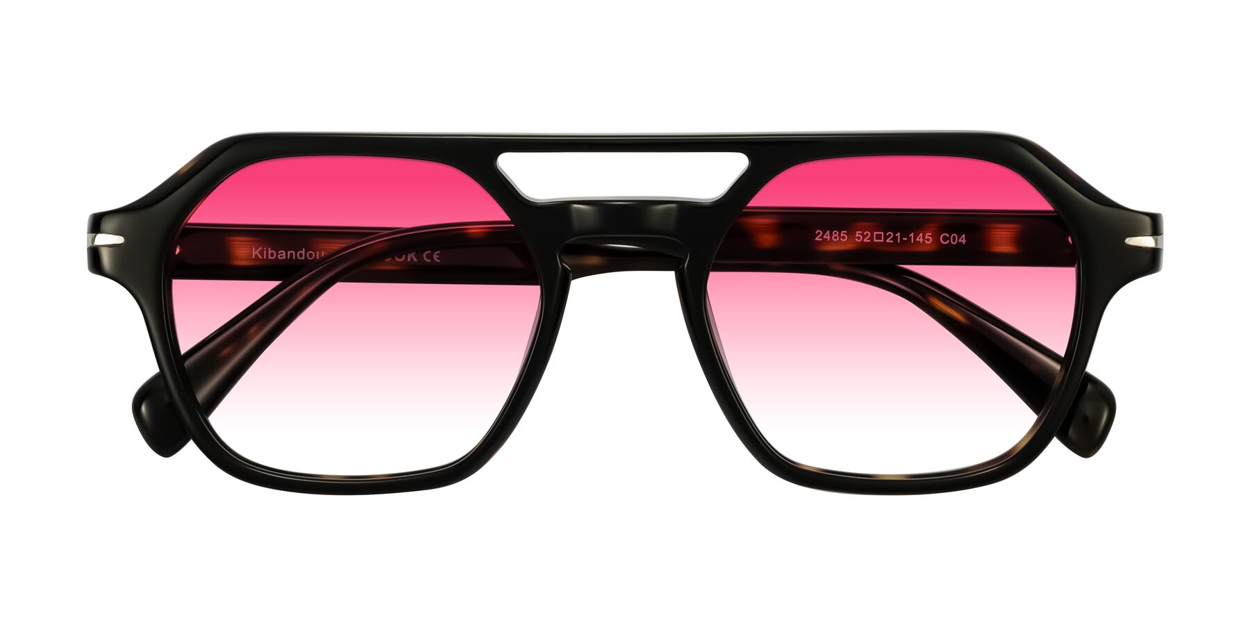 Folded Front of Kibandou in Black/Tortoise with Pink Gradient Lenses