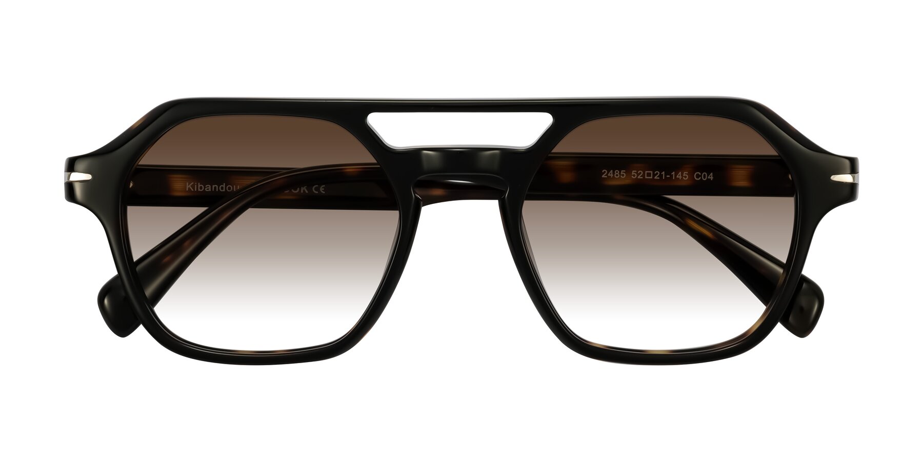 Folded Front of Kibandou in Black/Tortoise with Brown Gradient Lenses