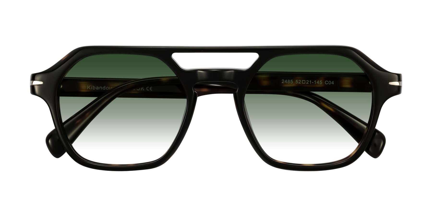 Folded Front of Kibandou in Black/Tortoise with Green Gradient Lenses