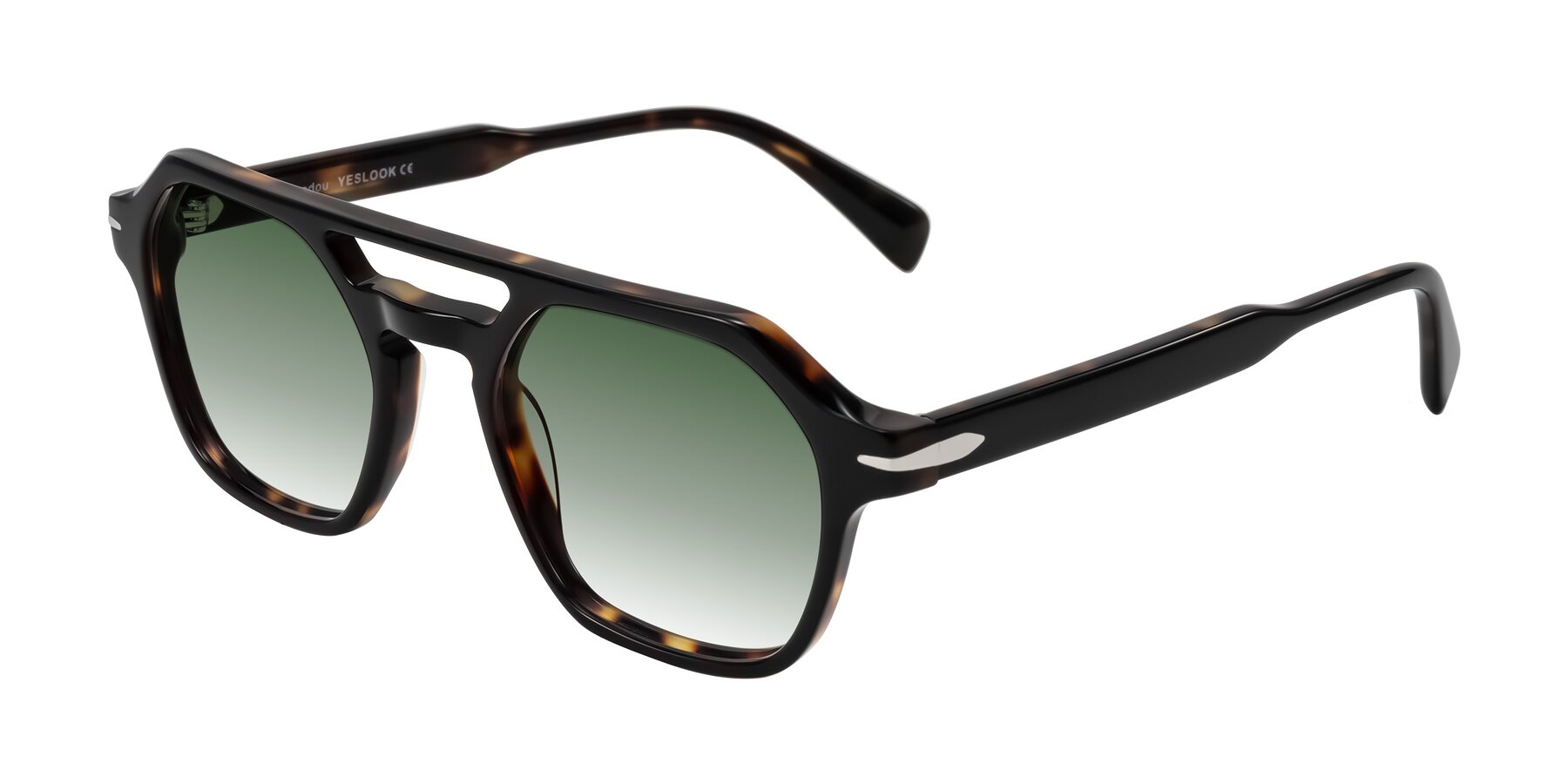Angle of Kibandou in Black/Tortoise with Green Gradient Lenses