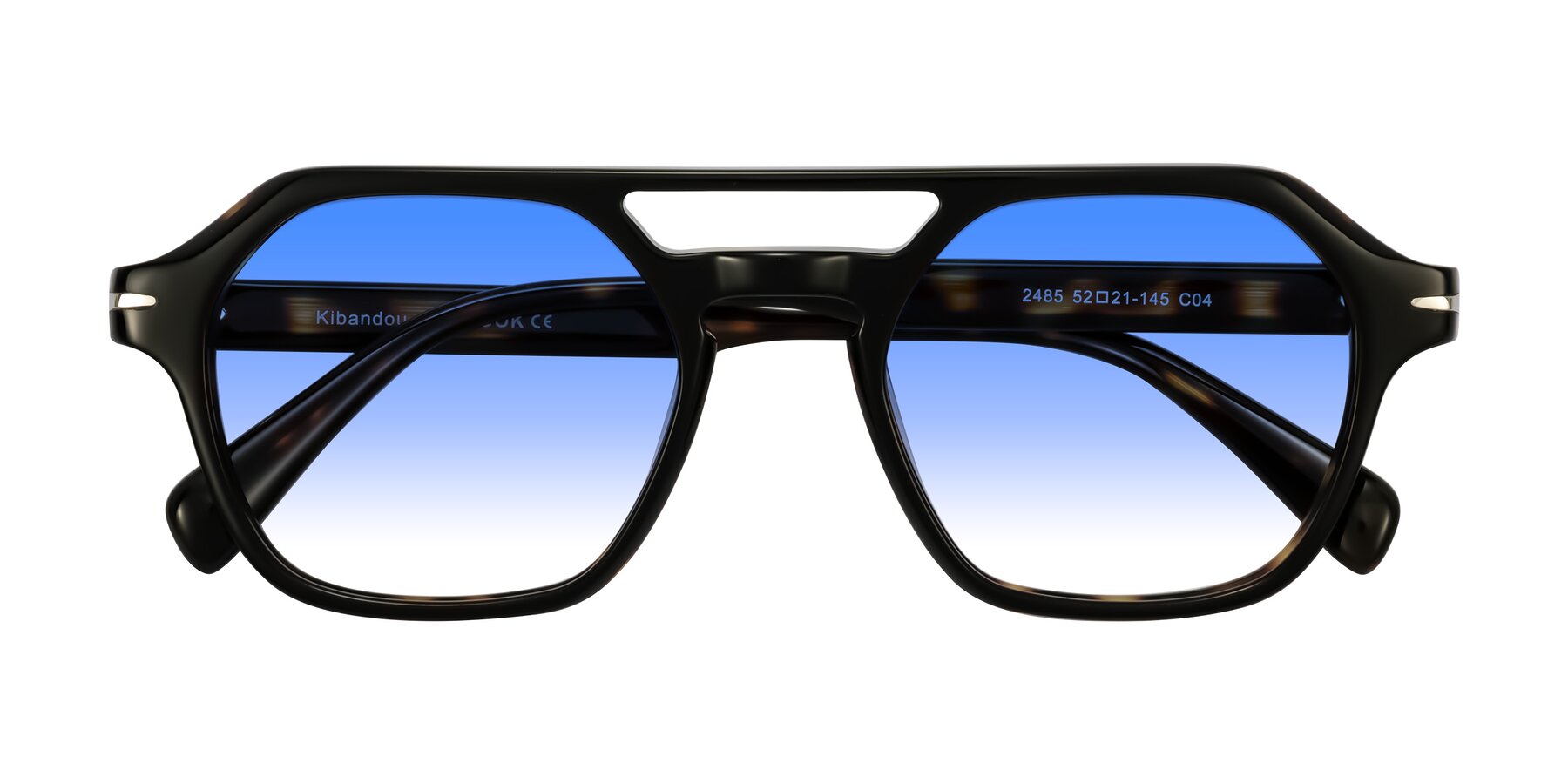 Folded Front of Kibandou in Black/Tortoise with Blue Gradient Lenses