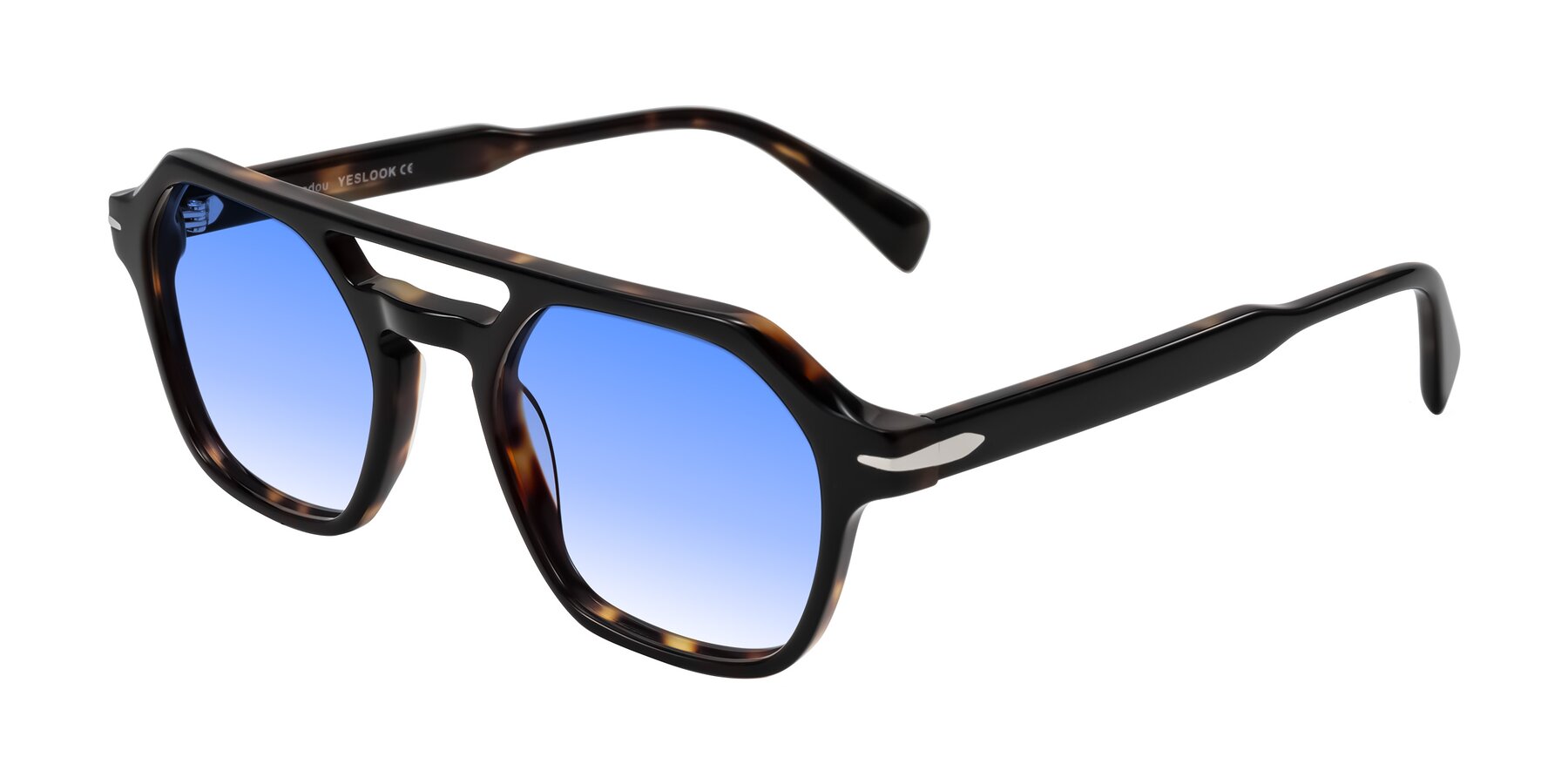 Angle of Kibandou in Black/Tortoise with Blue Gradient Lenses