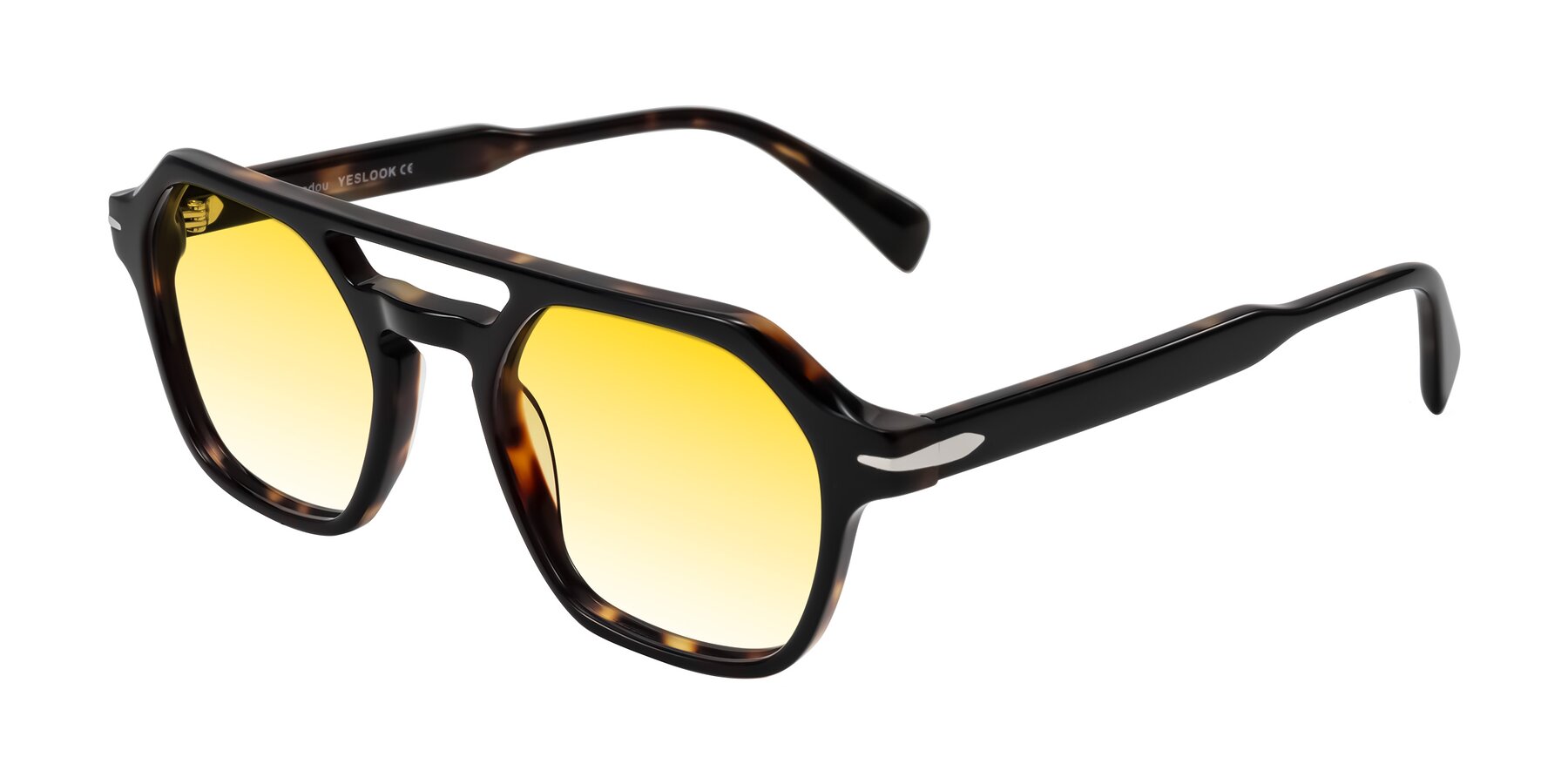 Angle of Kibandou in Black/Tortoise with Yellow Gradient Lenses