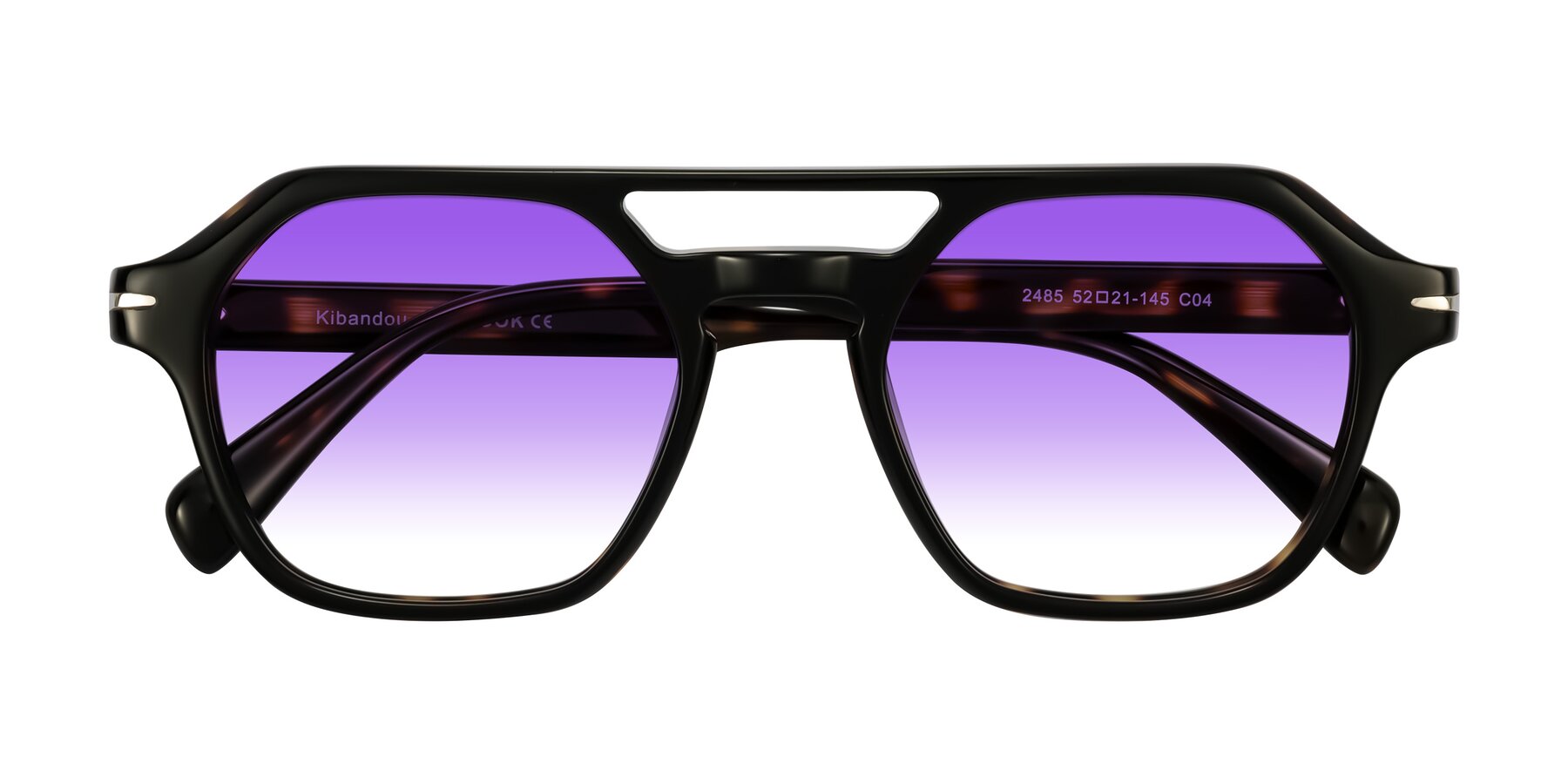 Folded Front of Kibandou in Black/Tortoise with Purple Gradient Lenses