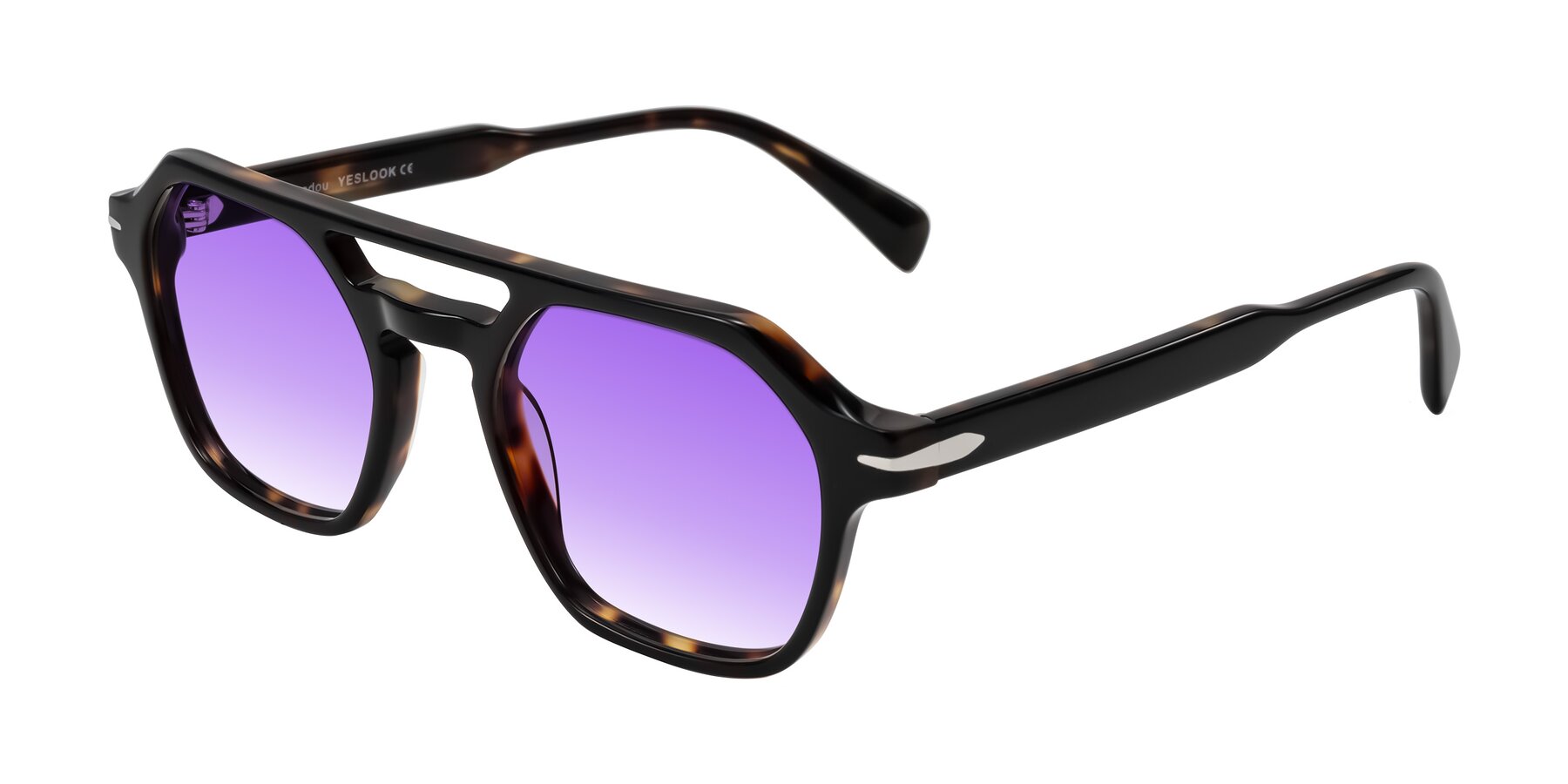 Angle of Kibandou in Black/Tortoise with Purple Gradient Lenses