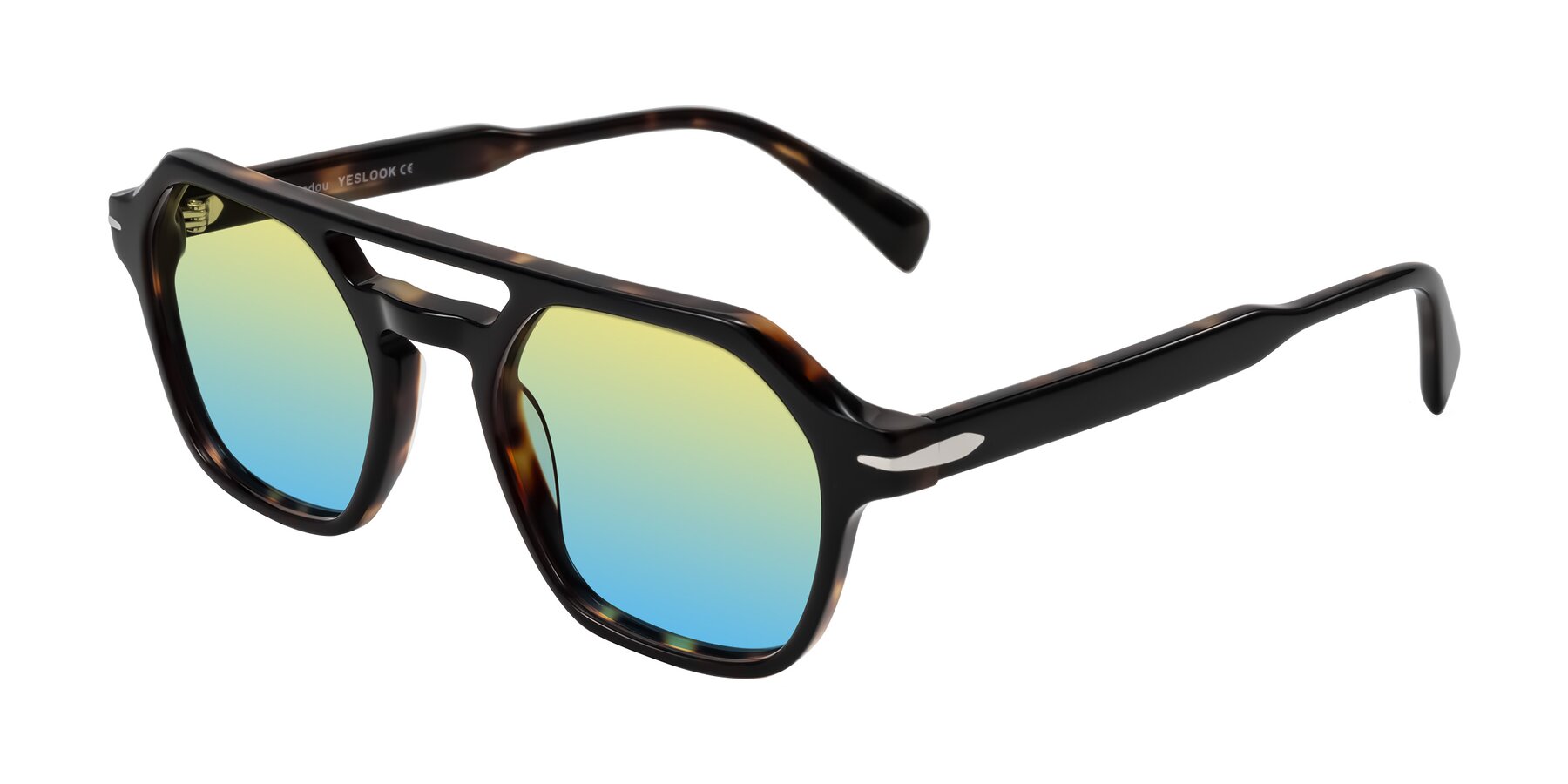 Angle of Kibandou in Black/Tortoise with Yellow / Blue Gradient Lenses