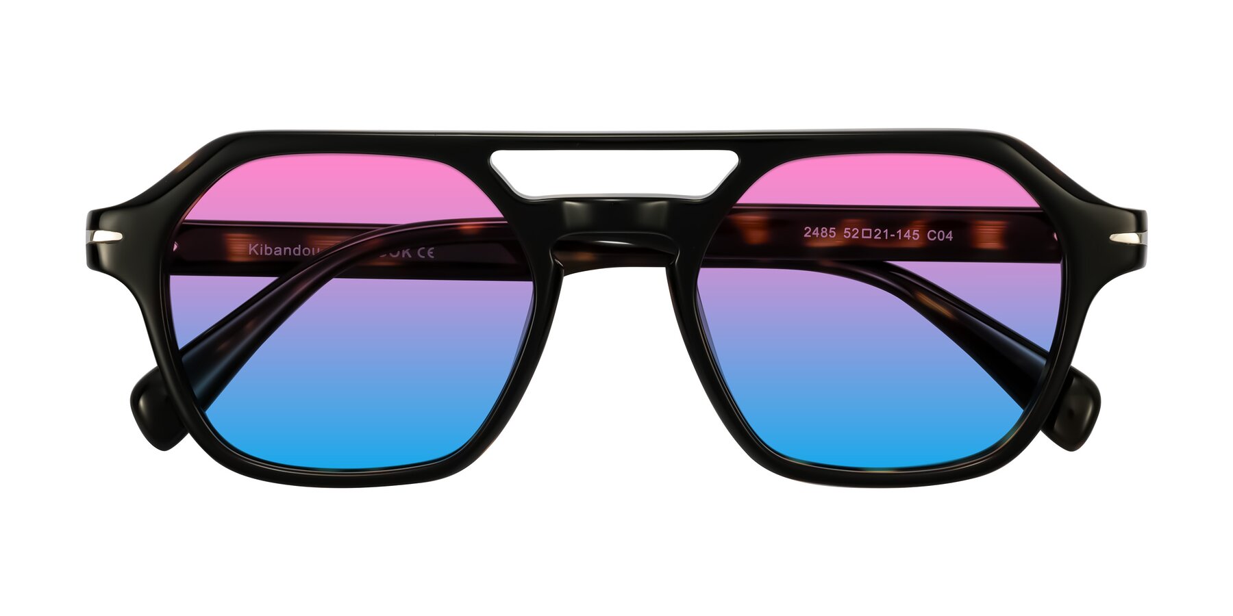 Folded Front of Kibandou in Black/Tortoise with Pink / Blue Gradient Lenses