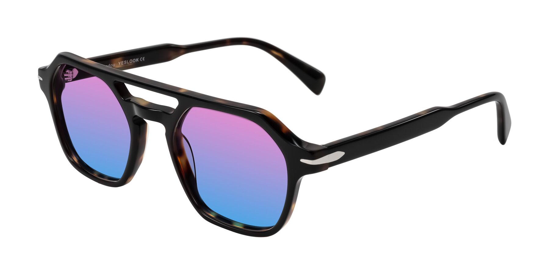 Angle of Kibandou in Black/Tortoise with Pink / Blue Gradient Lenses