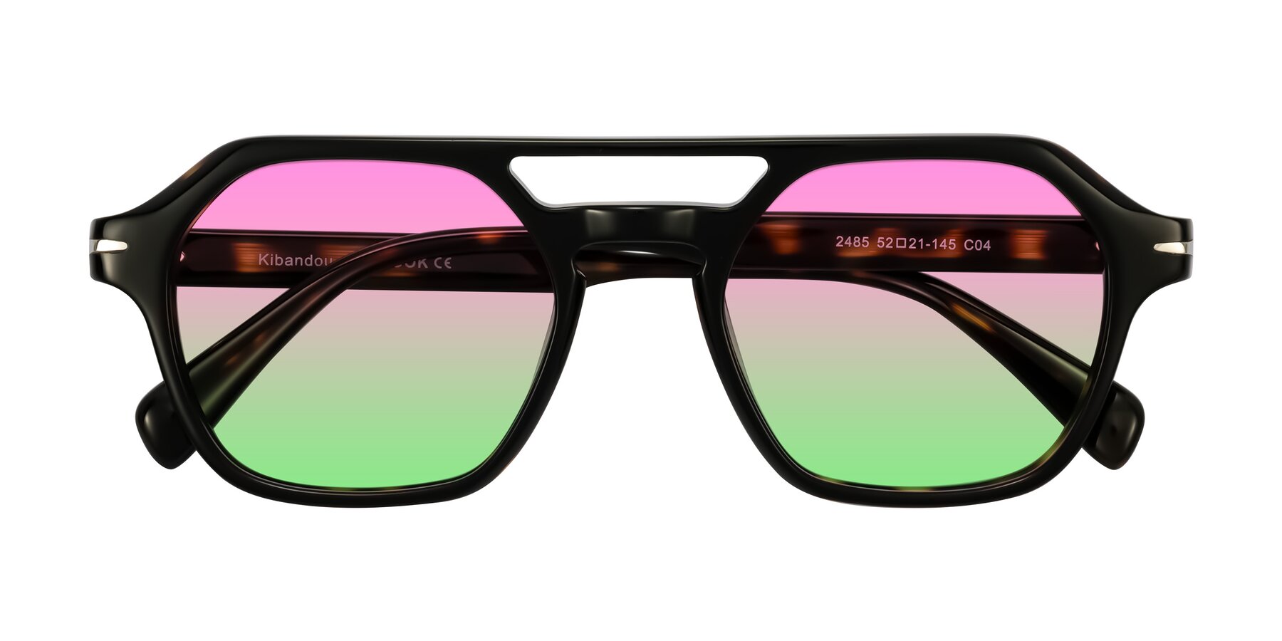 Folded Front of Kibandou in Black/Tortoise with Pink / Green Gradient Lenses