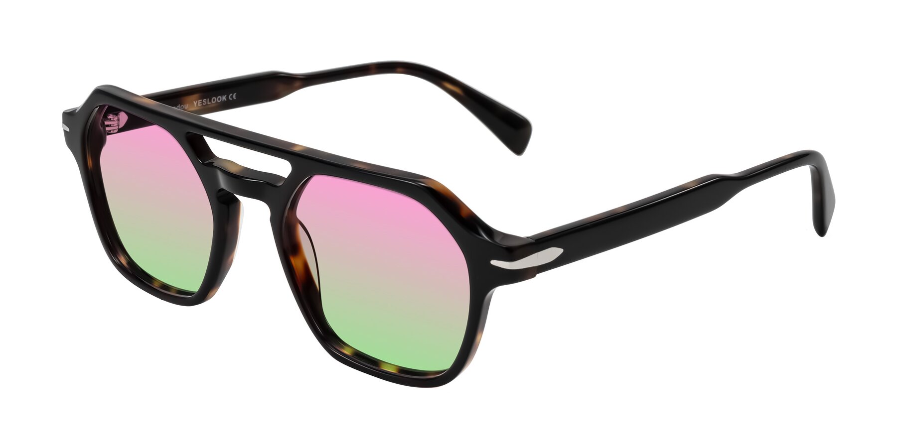 Angle of Kibandou in Black/Tortoise with Pink / Green Gradient Lenses