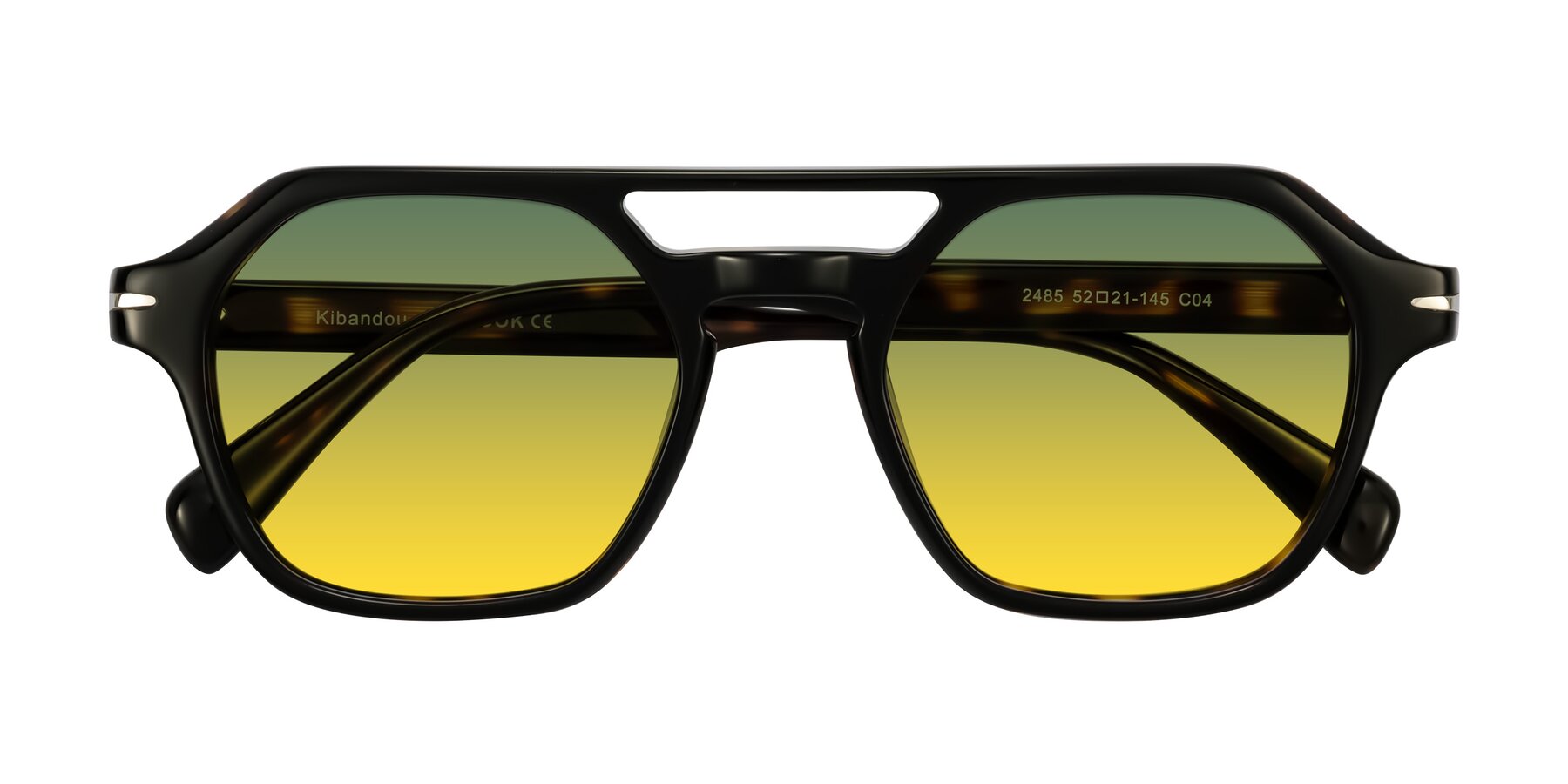 Folded Front of Kibandou in Black/Tortoise with Green / Yellow Gradient Lenses