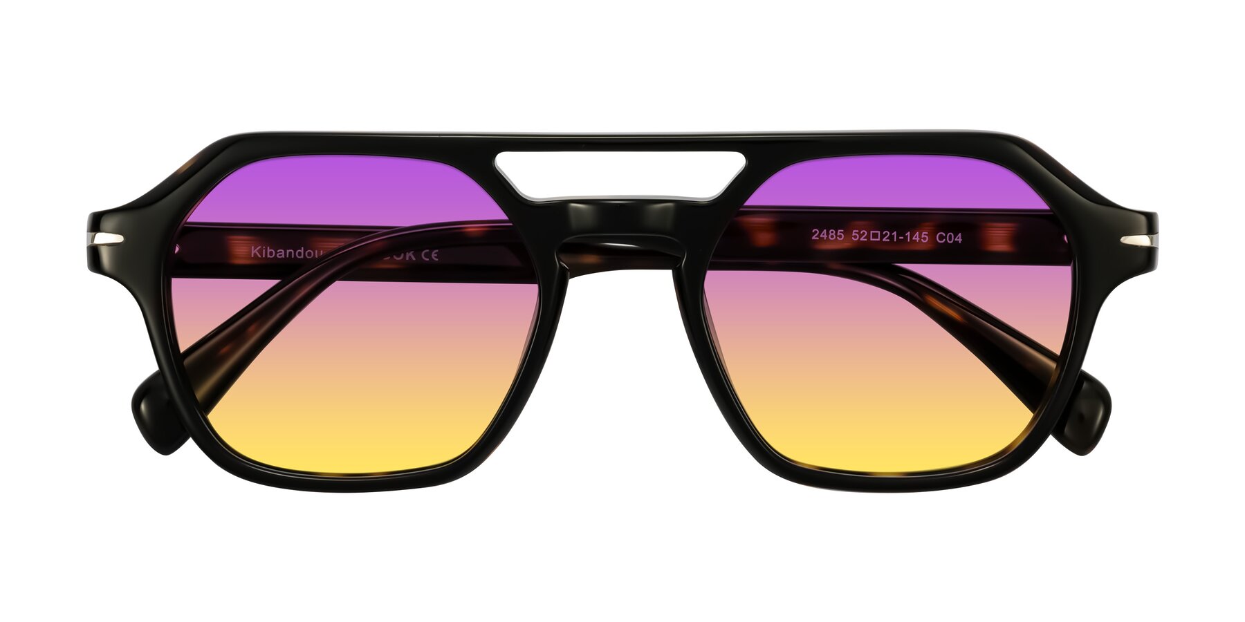 Folded Front of Kibandou in Black/Tortoise with Purple / Yellow Gradient Lenses