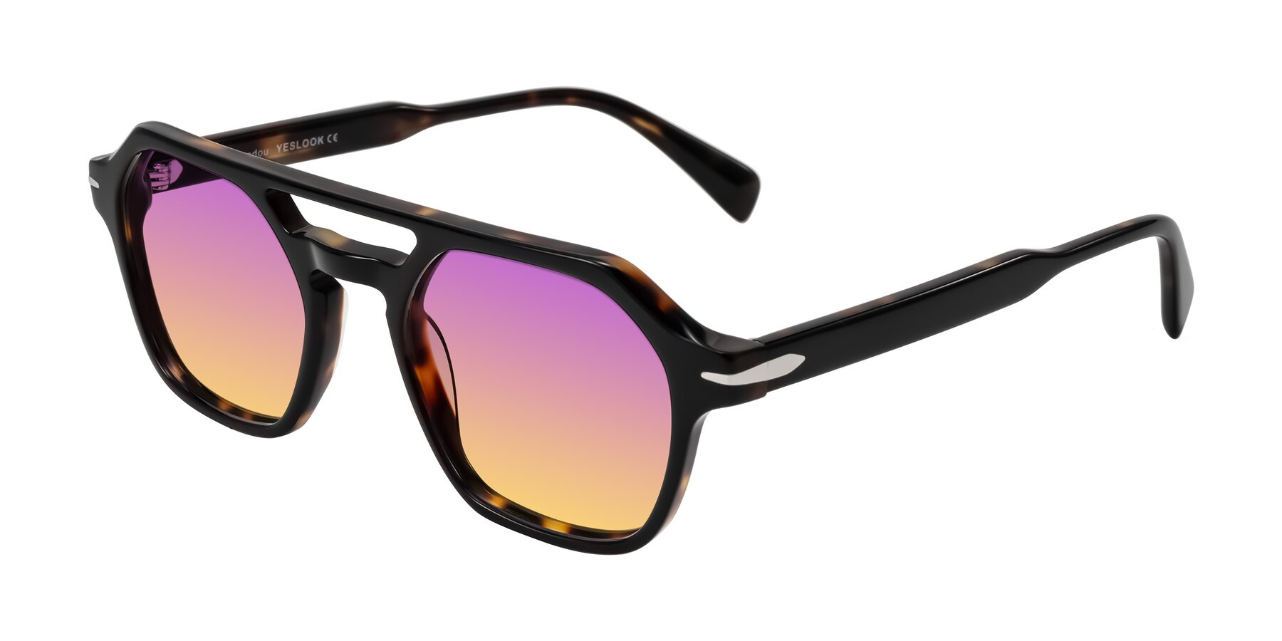 Angle of Kibandou in Black/Tortoise with Purple / Yellow Gradient Lenses