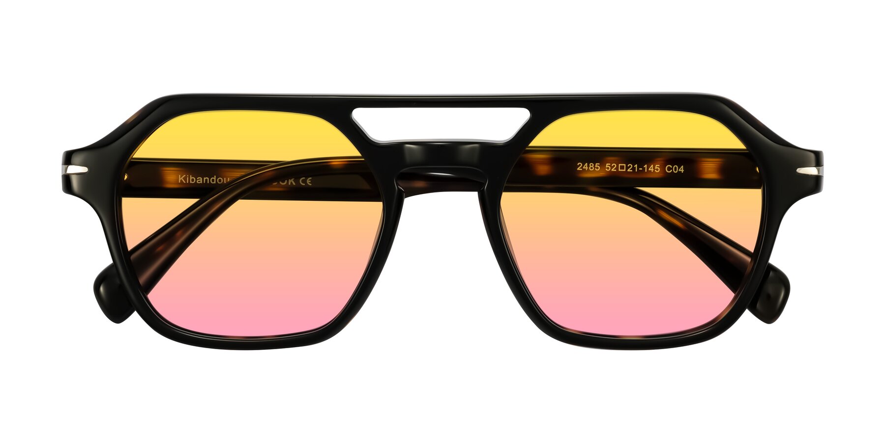 Folded Front of Kibandou in Black/Tortoise with Yellow / Pink Gradient Lenses